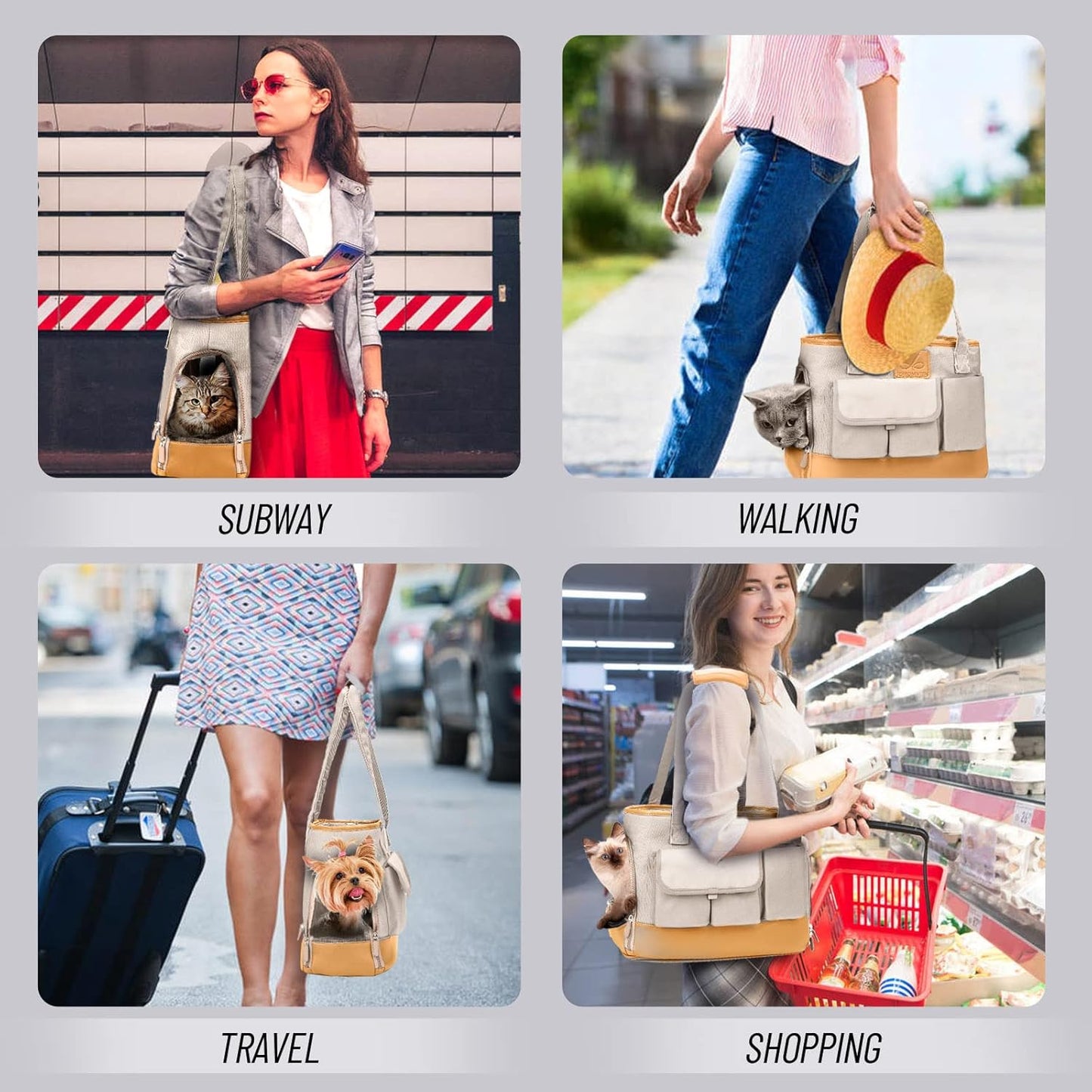 Dog Carrier, Cat Carrier, Pet Carrier, Foldable Waterproof Premium PU Leather Oxford Cloth Dog Purse, Portable Tote Bag Carrier for Small to Medium Cats and Small Dogs