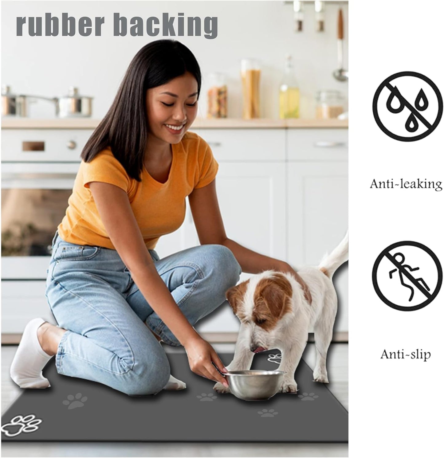 Large Pet Feeding Mat,Super Absorbent Pet Mat,Quick Dry Cat & Dog Water Dispenser Mat,No Stains Non Skid Pet Food Mat for Food and Water Bowl,Easy to Clean Pet Placemats(36"x16" Dark Gray)