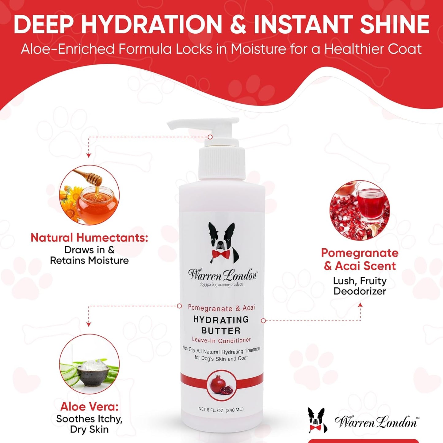 Warren London - Hydrating Butter and Leave-in Conditioner for Dogs Skin and Coat - Pomegranate & Acai - 1gal