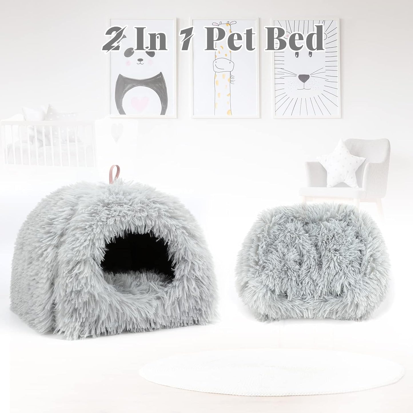 YUEPET Guinea Pig Bed Plush Calming Hideout, Warm Rabbit Hide for Hamsters Hedgehogs Ferrets Dwarf Rabbits and Other Small Animals(Grey)