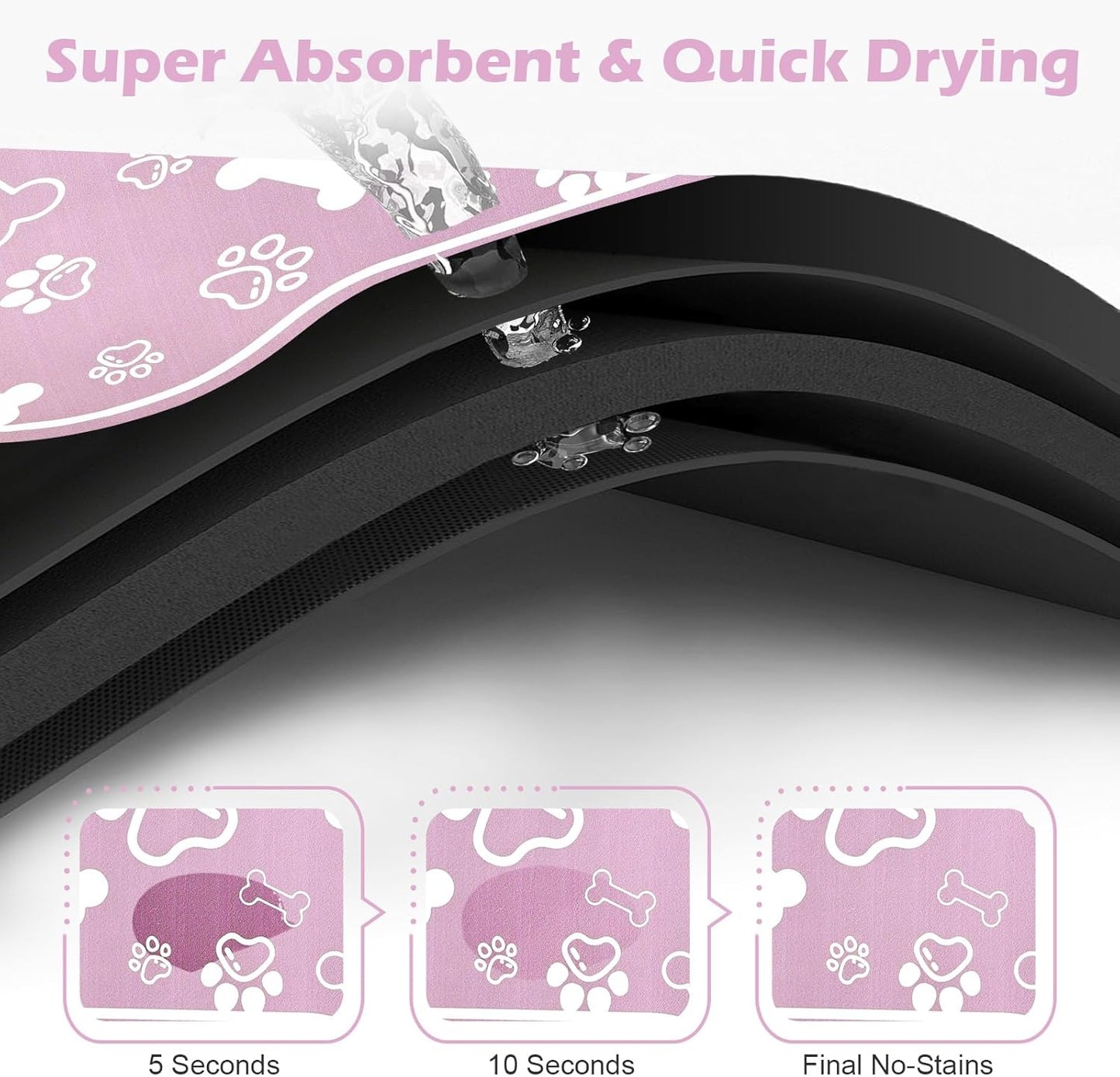 Dog Cat Mat for Food and Water,Rapid Absorbent Pet Feeding Mat, Bone Shaped Dog Placemat Bowl Mat with Rubber Backing,No Stains Pet Food Mats Indoor, Pet Accessories Supplies,Pink 16"×24"