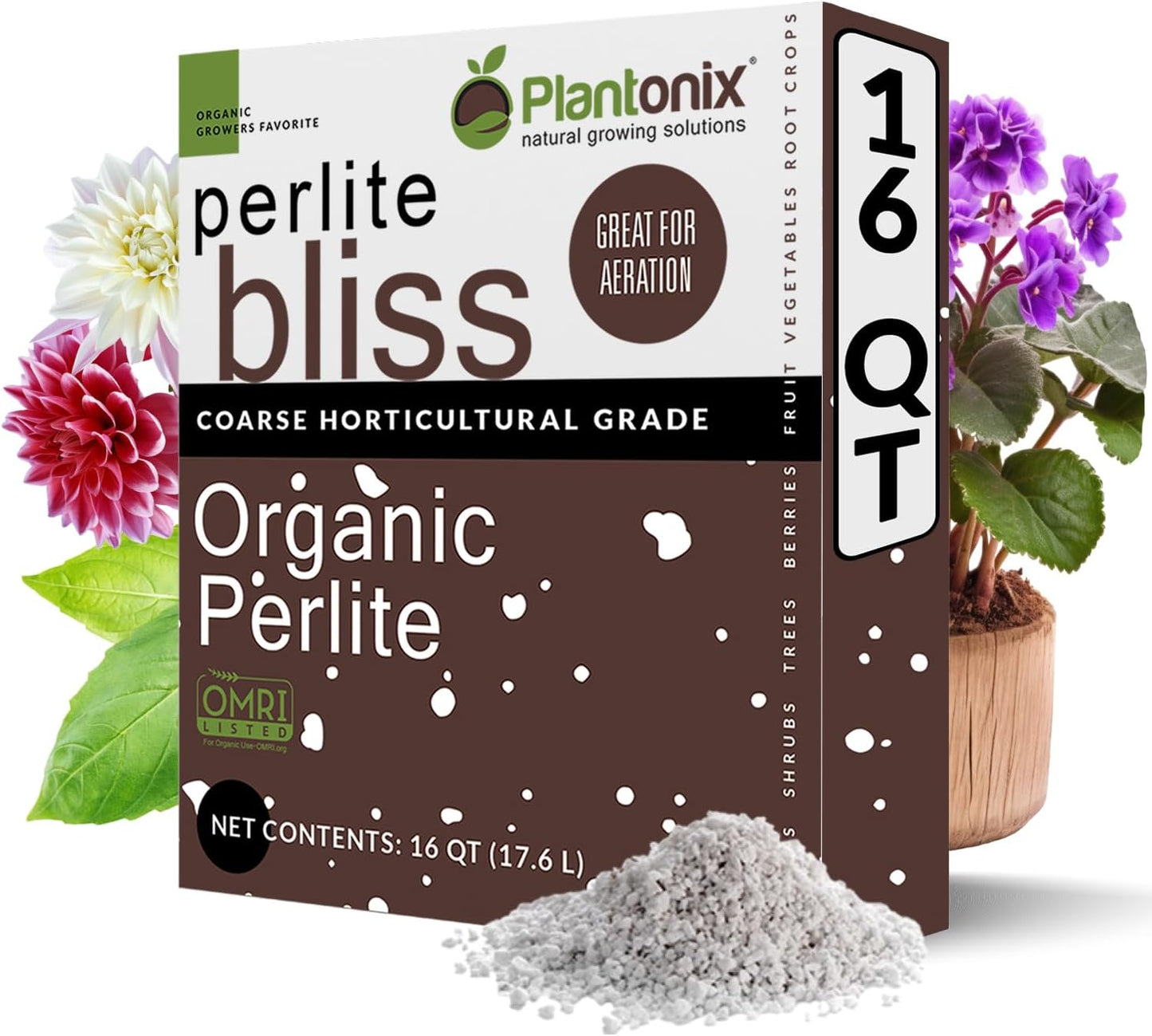 Perlite Bliss (16 Qts) - Organic Perlite for Plants - Coarse Perlite Bulk Soil Amendment - Chunky Perlite for Plants, Potting Soil, Garden Soil, & Coco Coir - Horticultural Perlite for Gardening