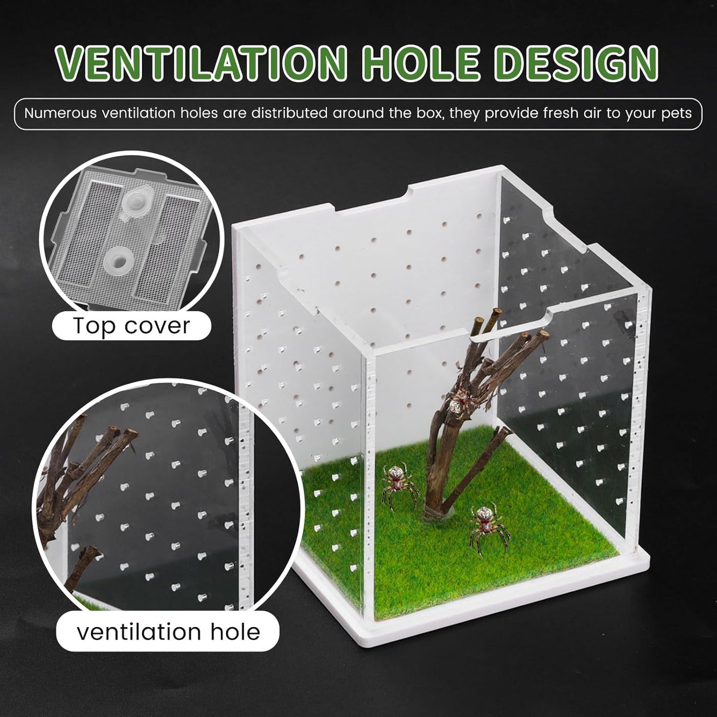 Acrylic Jumping Spider Enclosure, 2.95×2.95×2.87in Transparent Reptile Terrarium, Versatile Tarantula Enclosure for Small Reptiles/Insects, Small Reptile Tank with Dropper, Jumping Spider Accessories