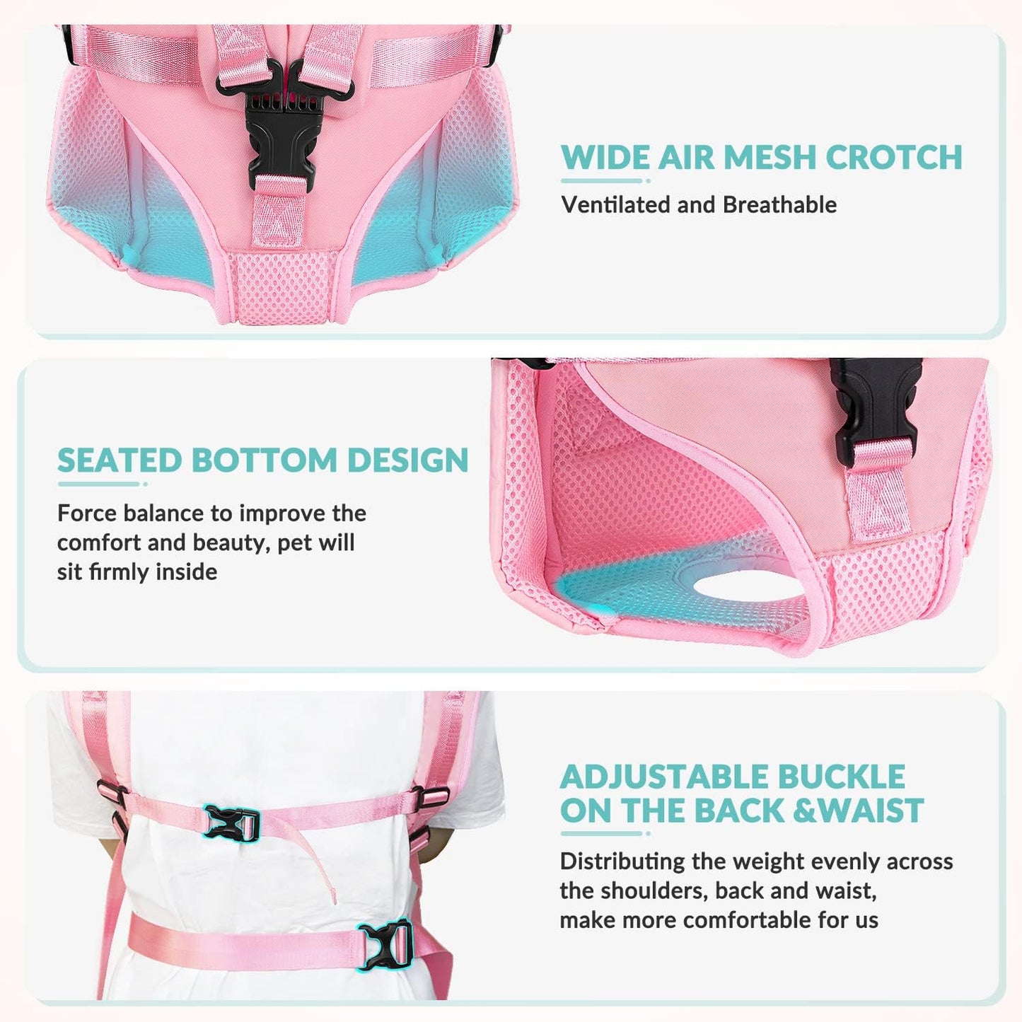 Lukovee Dog Backpack Carrier, Legs Out Easy-fit Dog Front Carrier for Small Medium Dogs, Adjustable Hands Free Dog Chest Carrier for Hiking Cycling (Pink,Medium)