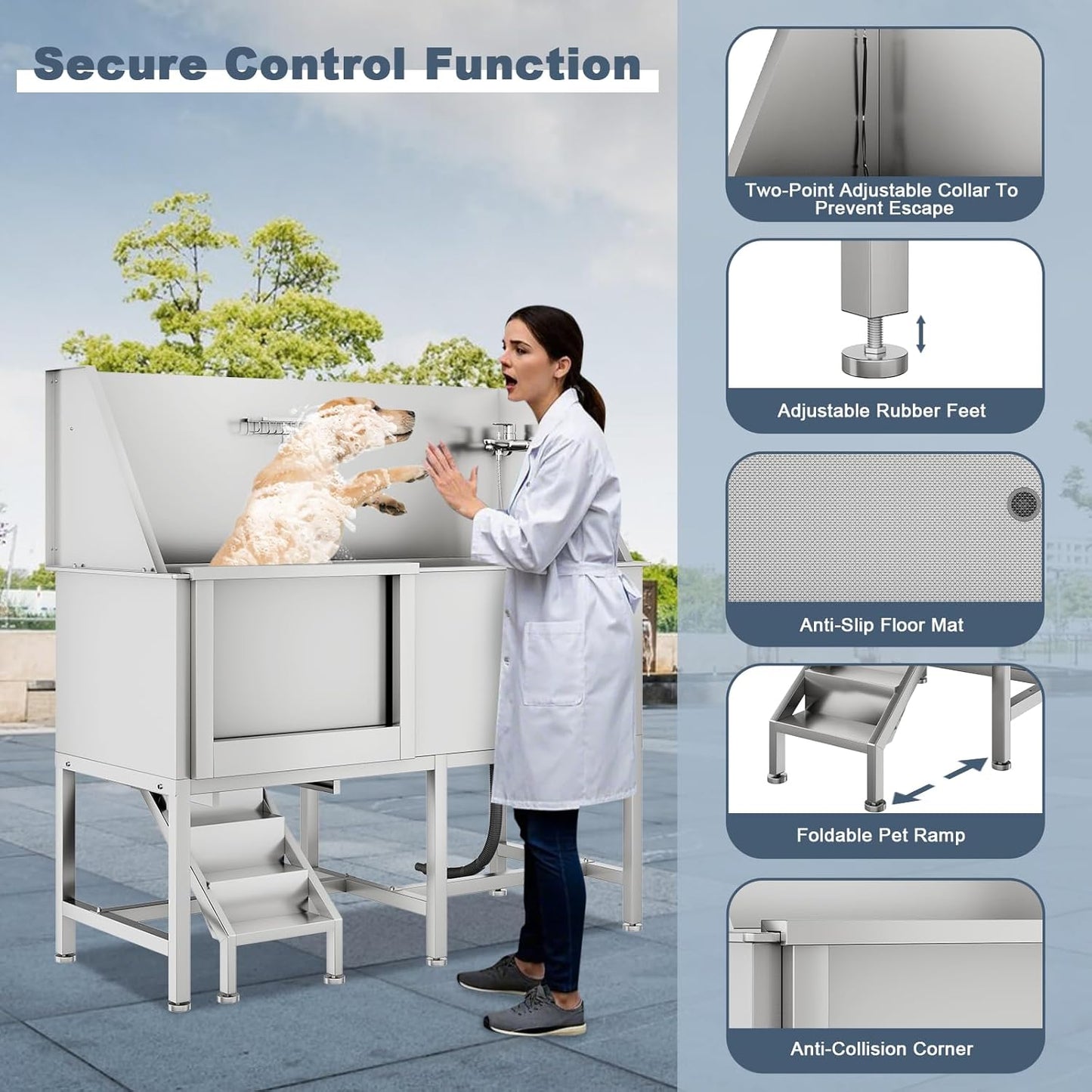 CuisinSmart 62" Dog Bathtub, Professional Dog Washing Station with Dog Wash Attachment, Dog Bath Pool for Outdoor, Indoor Shower and Grooming (Left Door)