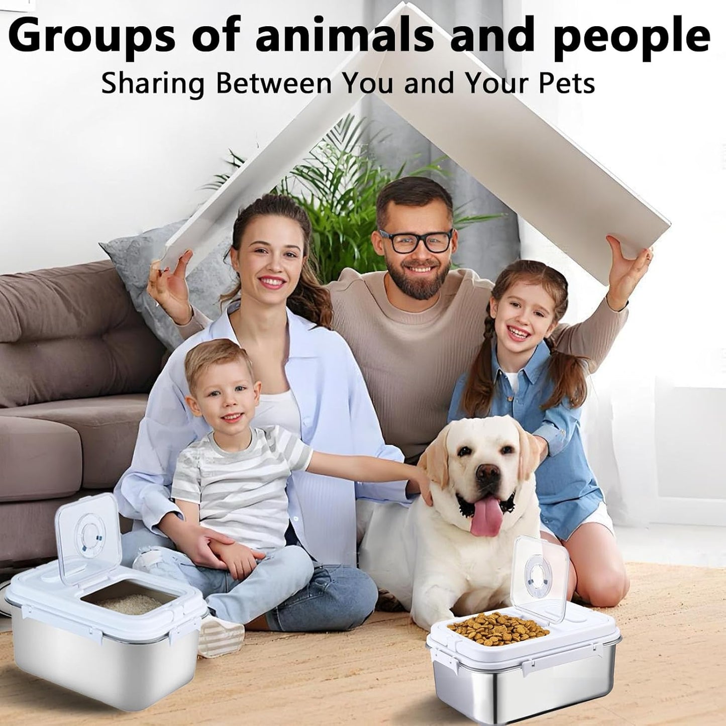 Sanbo Pet Food Storage Container 10L & 7.5L | Stainless Steel Airtight Bin with Scoop & Time Dial | Dog/Cat Food Keeper 2-Pack Sliver