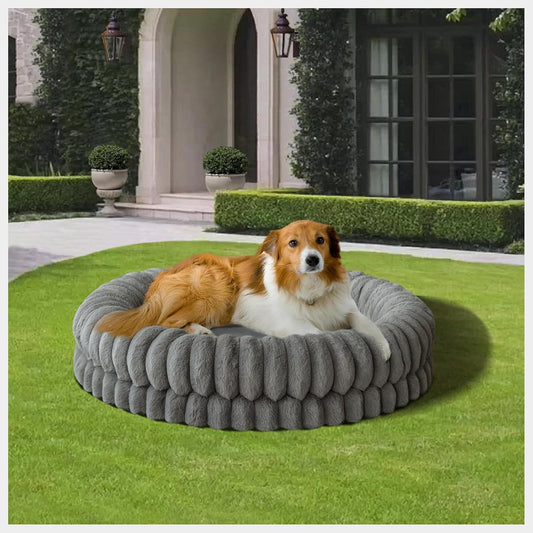 BALANCE Luxury Donut Dog Bed, 36 Inches Round Dog Beds Large Sized Dogs Washable, Orthopedic Calming Dogs Bed for Pets with Anti-Slip Bottom, Gray