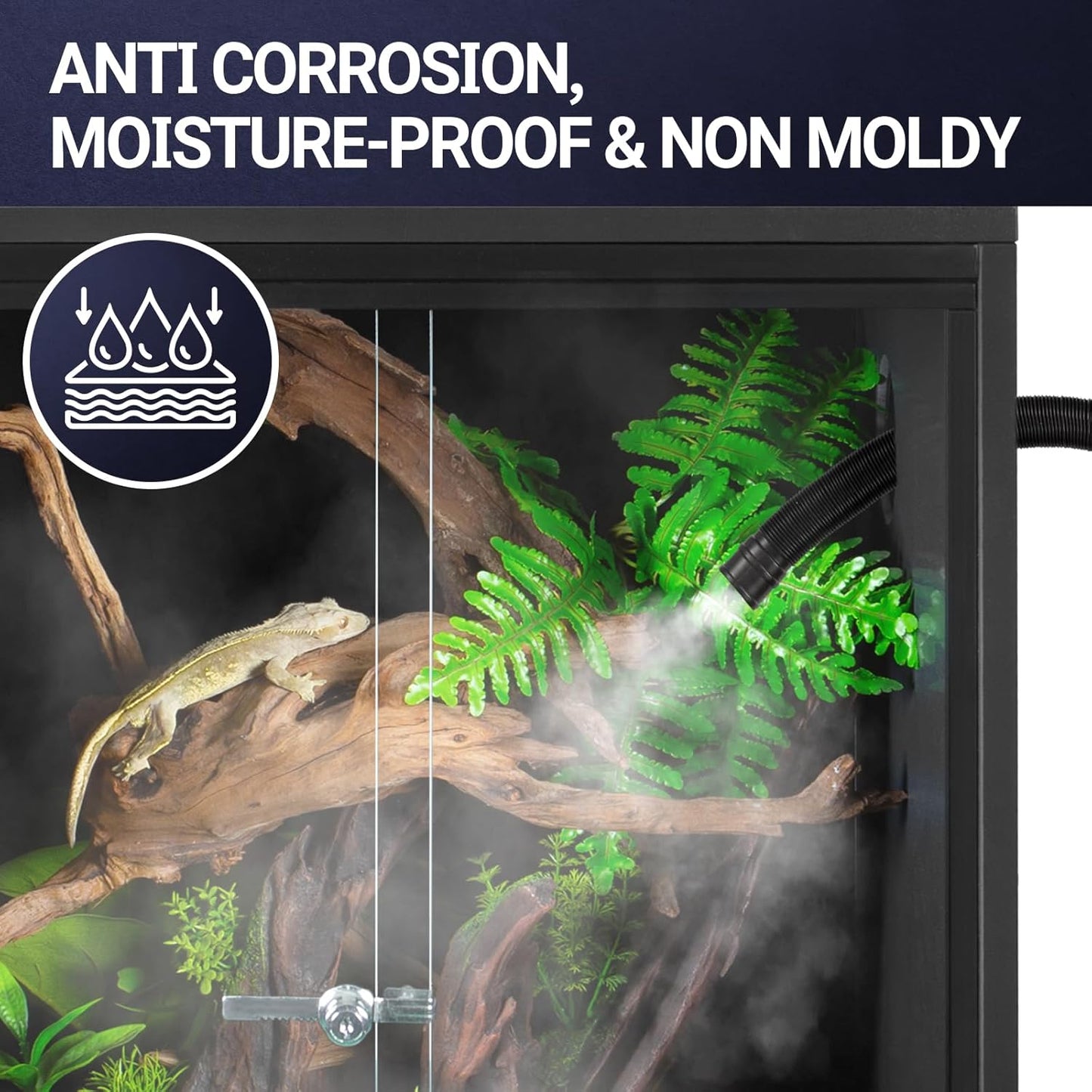 REPTI ZOO 35 Gallon PVC Reptile Tank, 36x18x12 Reptile Terrarium for Crested Gecko Leopard Gecko Frog Lizard Snake Turtle Hermit Crab, Reptile Enclosure with Sliding Door & Screen Ventilation, Black