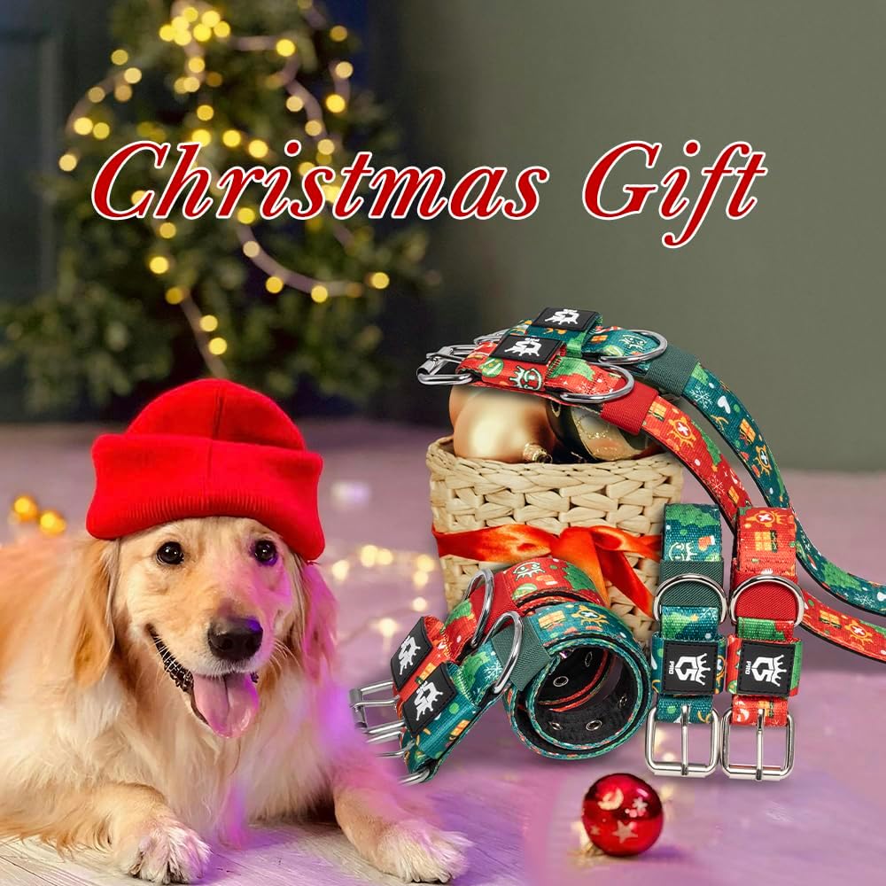 TSPRO Tactical Dog Collar 1.25 Inch Wide Thick Dog Collars with Heavy Duty Metal Buckle, Durable, Strong, Adjustable for Small Dogs (Christmas Green S)