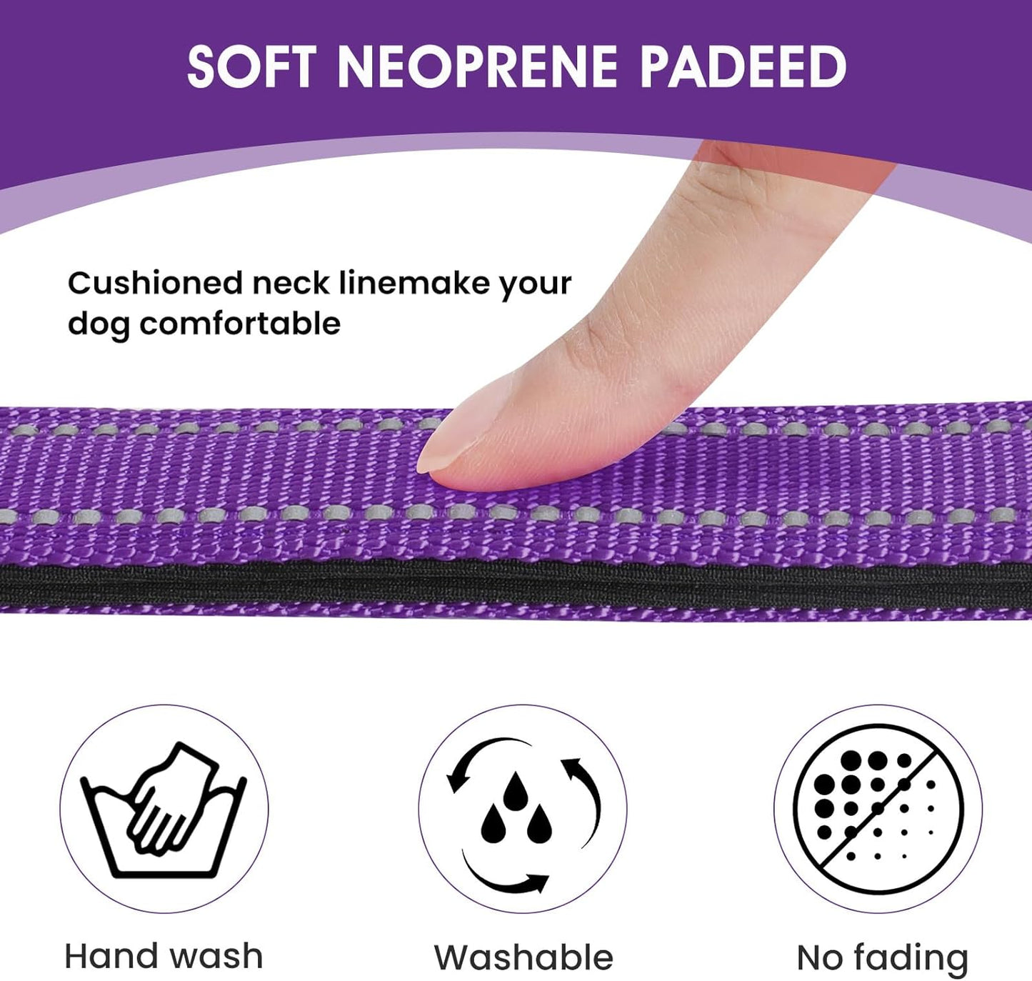 Reflective Dog Collar Padded with Soft Neoprene Breathable Quick Release Basic Dog Collars for Large Dogs Purple Girl