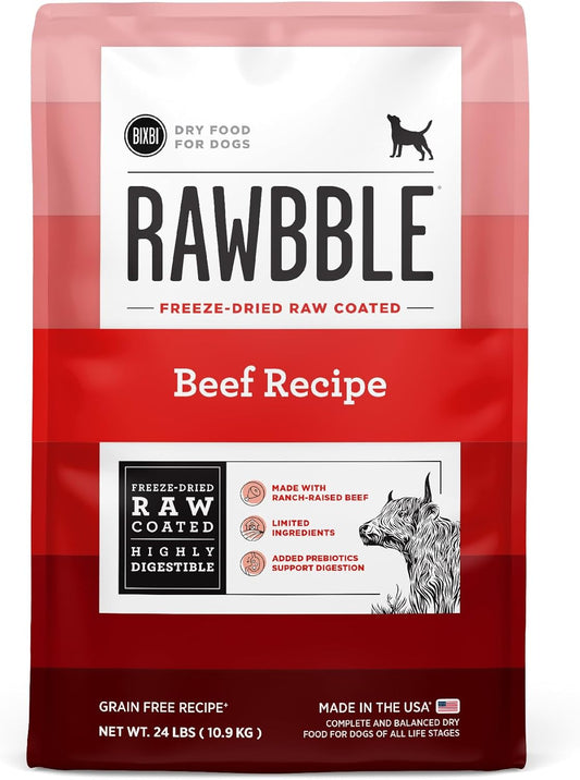 BIXBI Rawbble Dry Dog Food, Beef, 24 lbs - USA Made with No Meat Meals or Fillers - Freeze Dried Raw Coated Dog Food - Industry Leading Digestibility
