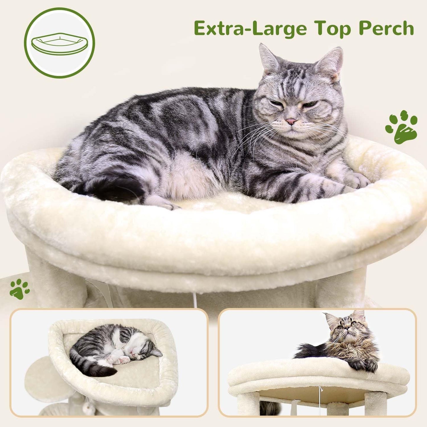 Globlazer Corner Cat Tree Tower for Large Cat, 66inch Tall Large Cat Tree Condo for Multiple Indoor Cats with 6 Scratching Posts, 2 Spacious Cat Condos, Soft Hammock, Hanging Basket, C66, Light Beige