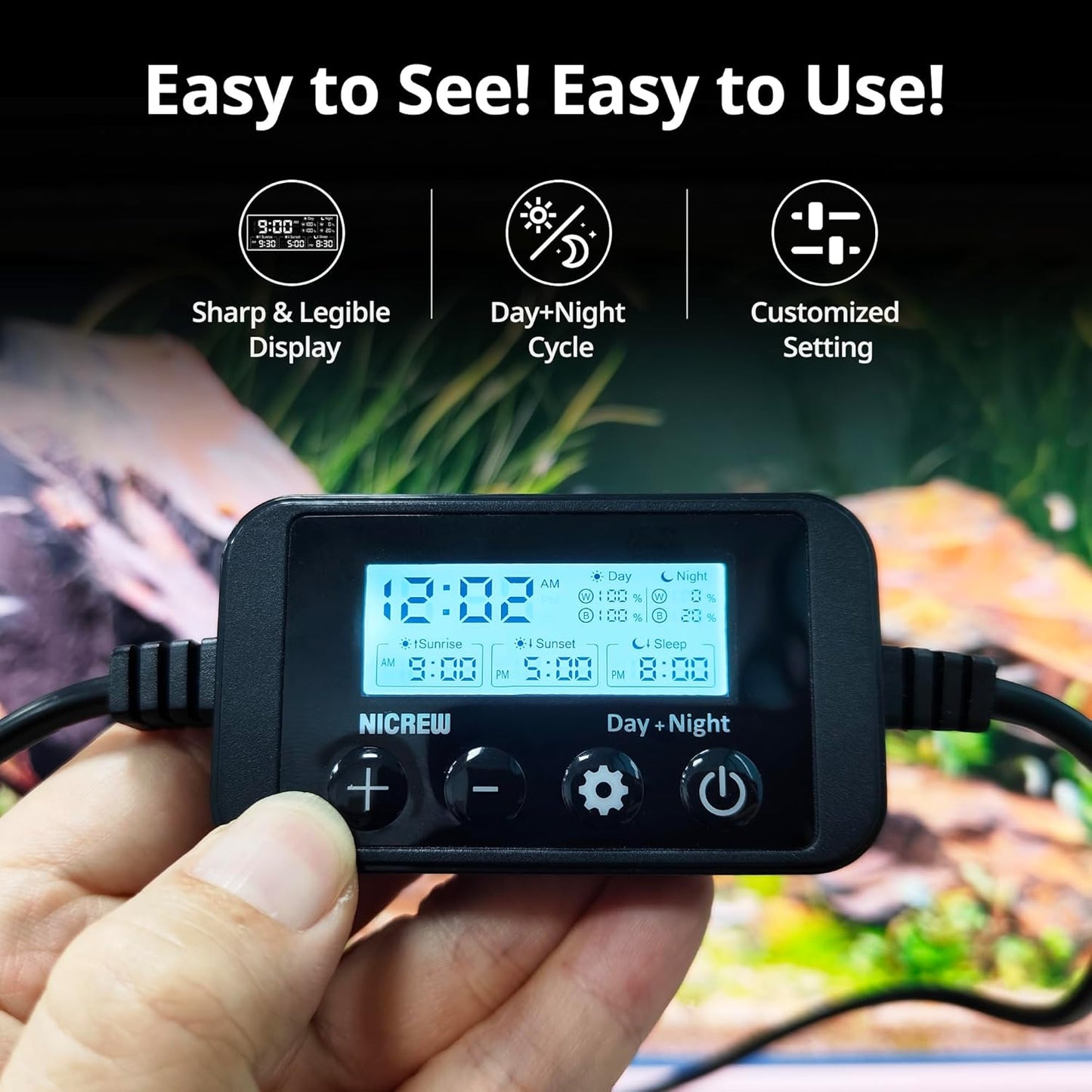 NICREW Marine Clip on Aquarium Light, Saltwater Fish Tank Light for Coral Reef Tanks with LCD Timer, 2 Lighting Modes