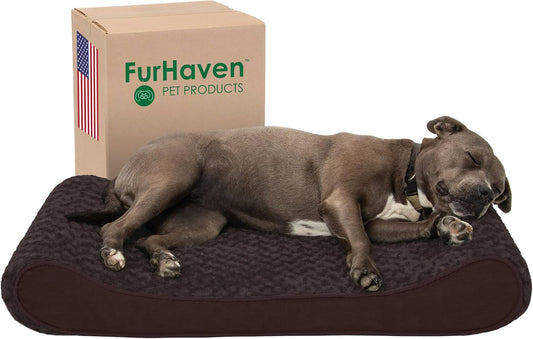 Furhaven Orthopedic Dog Bed for Large/Medium Dogs w/ Removable Washable Cover, For Dogs Up to 38 lbs - Ultra Plush Faux Fur & Suede Luxe Lounger Contour Mattress - Chocolate, Large