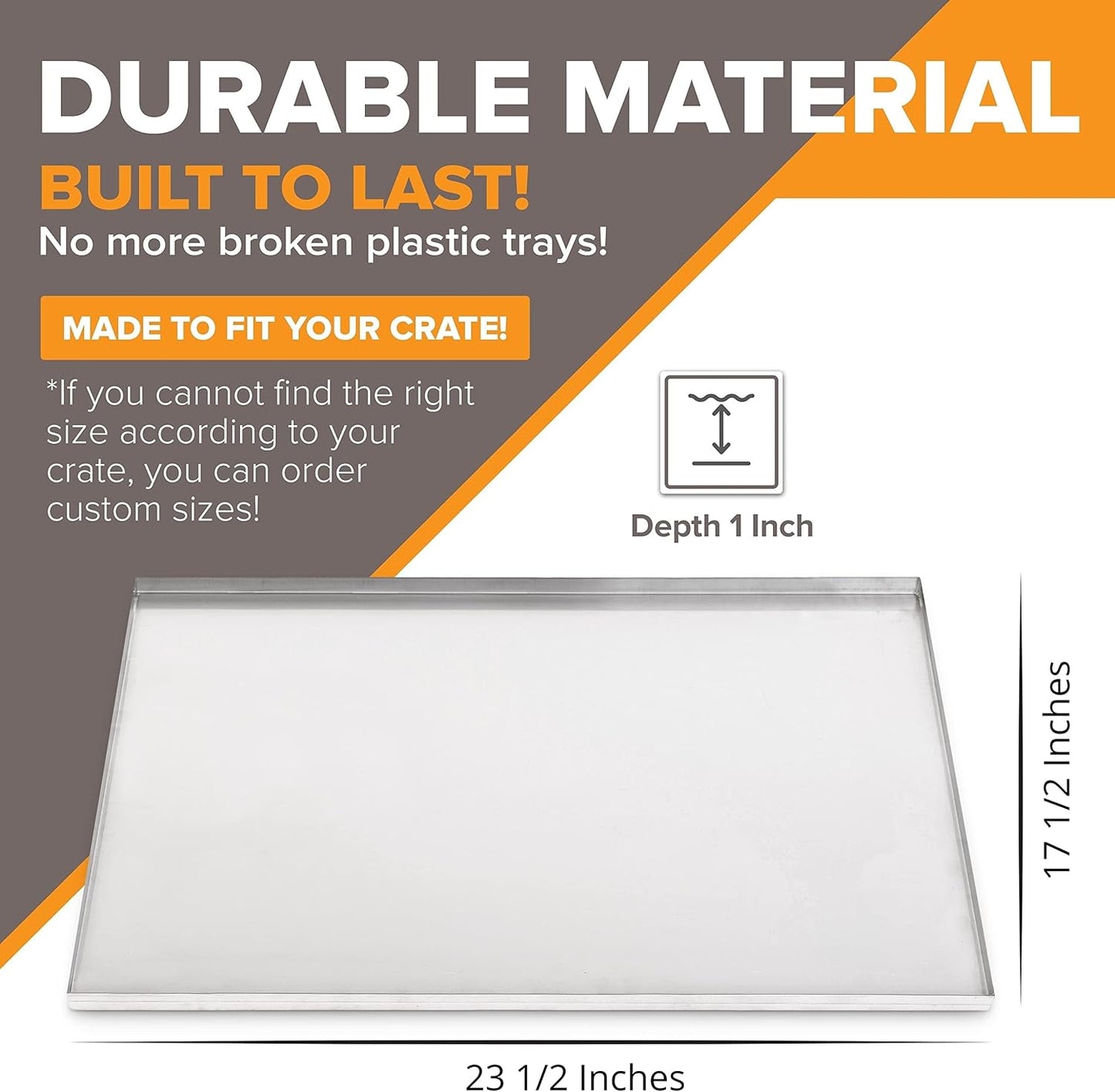 23.5" x 17.5" Metal Replacement Dog Crate Pan Chew Proof Crack Proof Pet Kennel Tray Central Dog Training Crate Pan Pet Supplies, Galvanized, 1" H