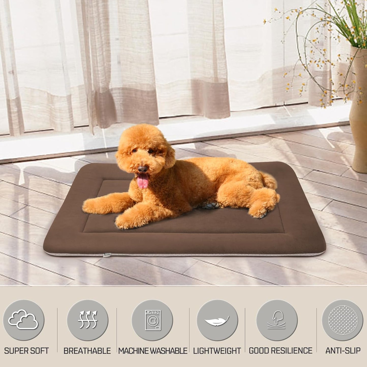 Magic Dog Bed Soft Crate Pad Mat for Medium/Large Dogs, 36 Inches Machine Washable Pet Bed Kennel Pad With Non-Slip Bottom, Dark Coffee