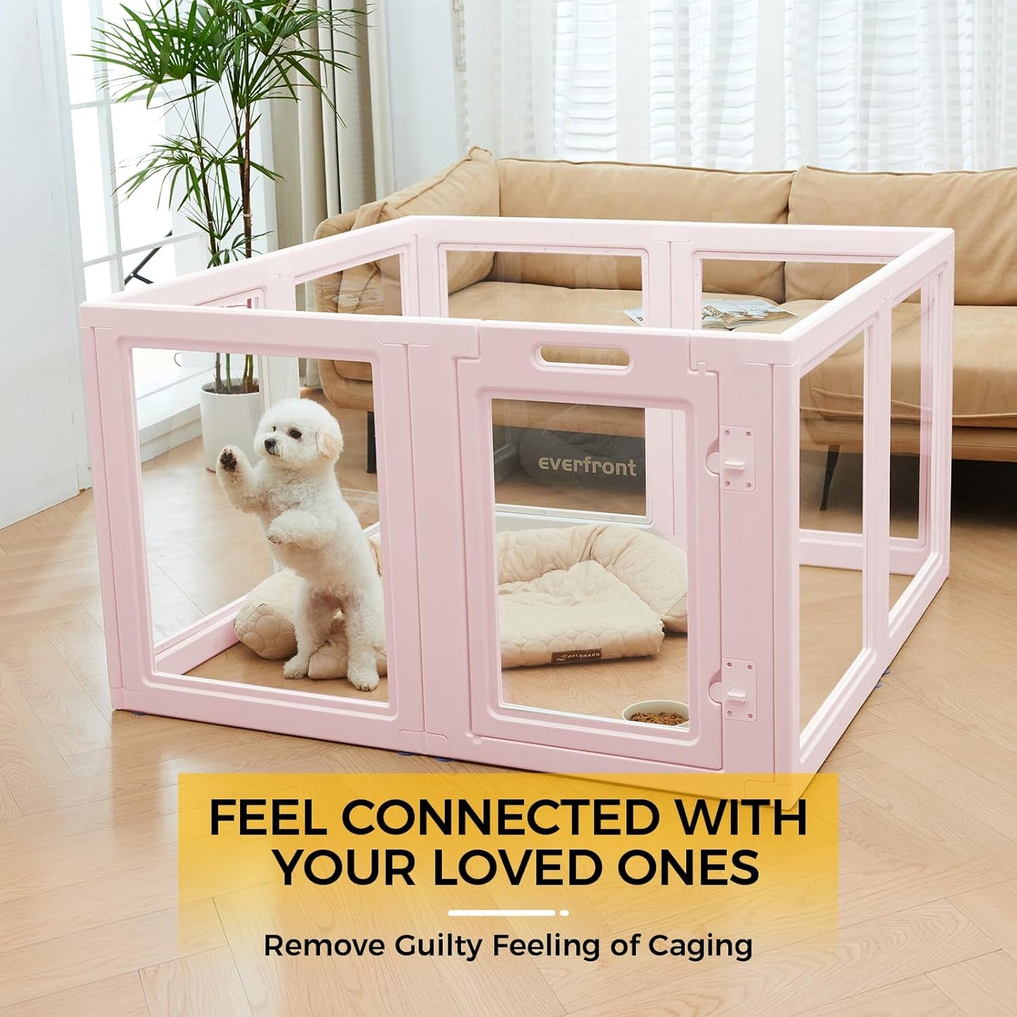 Clear Acrylic Plastic Dog Playpen - Clear Dog Play Pen - Easy Assemble Acrylic Dog Playpen - Puppy Playpen, Cat Playpen, Small Animal Playpen, Dog Play Pen Indoors (Pink-30.3" H, 8PCS)