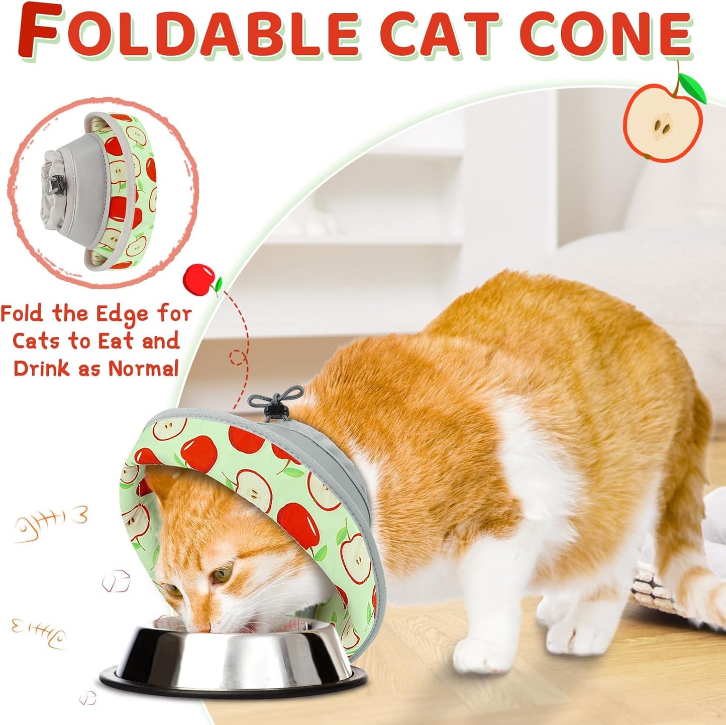 Cat Cone Collar Soft to Stop Licking, Adjustable, Foldable Lightweight Kitten Cones After Surgery Recovery for Cats & Kittens, Cat Cone Alternative (AppleRed, L)