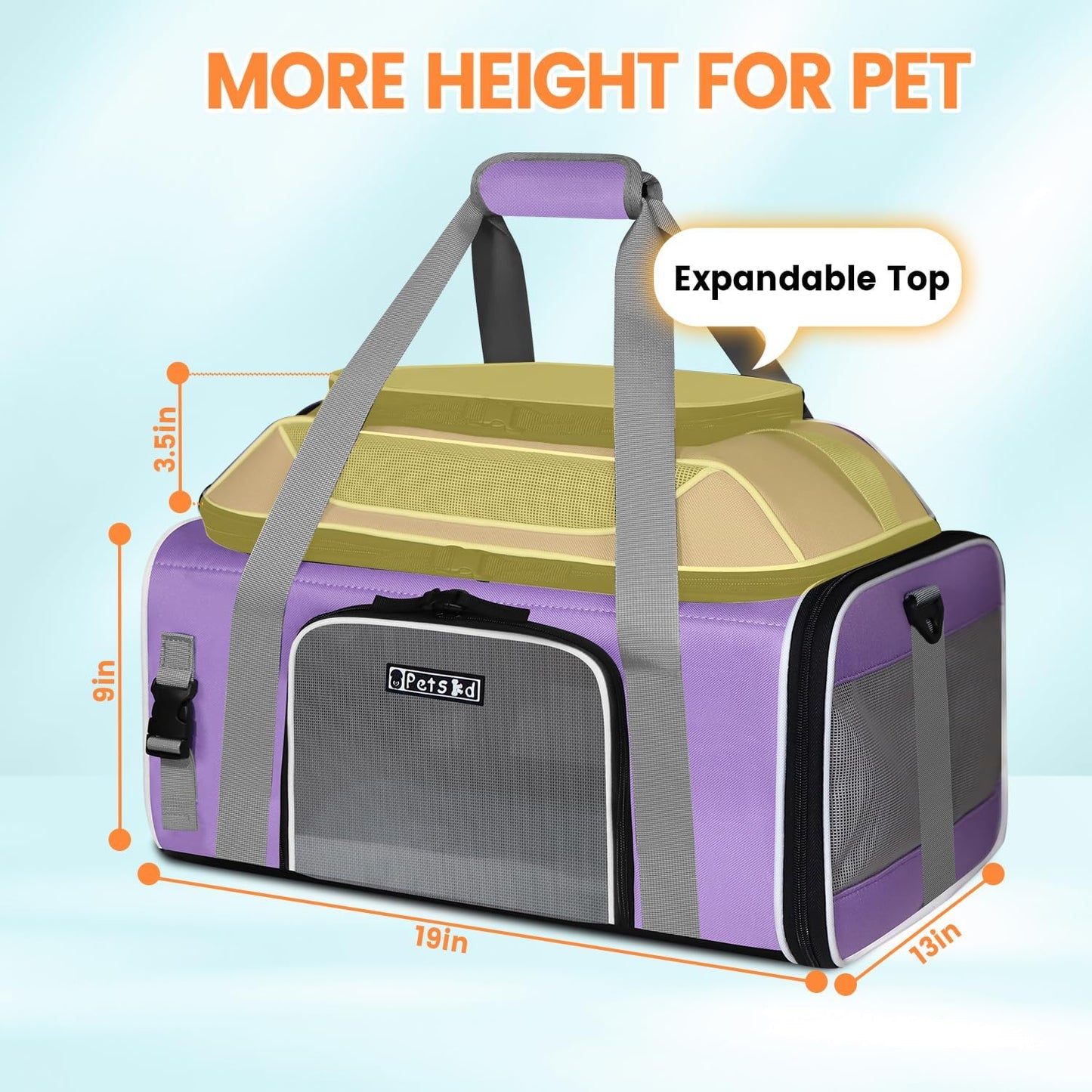Petskd Top-Expandable Pet Carrier 19x13x9 Inches Southwest Allegiant Airlines Approved, Soft-Sided Carrier for Small Dog Under 12 lbs and Large Cat Under 15 lbs(Purple)