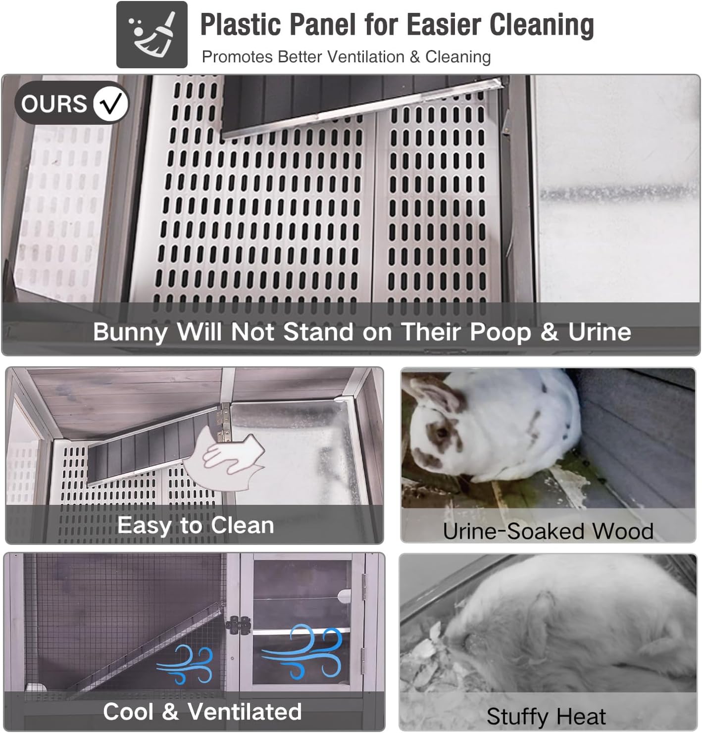 Guinea Pig Cage Indoor with Wheels Rabbit Hutch with Removable Proof Tray and Cool Zinc Plate Chew-Resistant Metal Frame Hamster Cage with Elevated Legs 36.6" L（Grey）