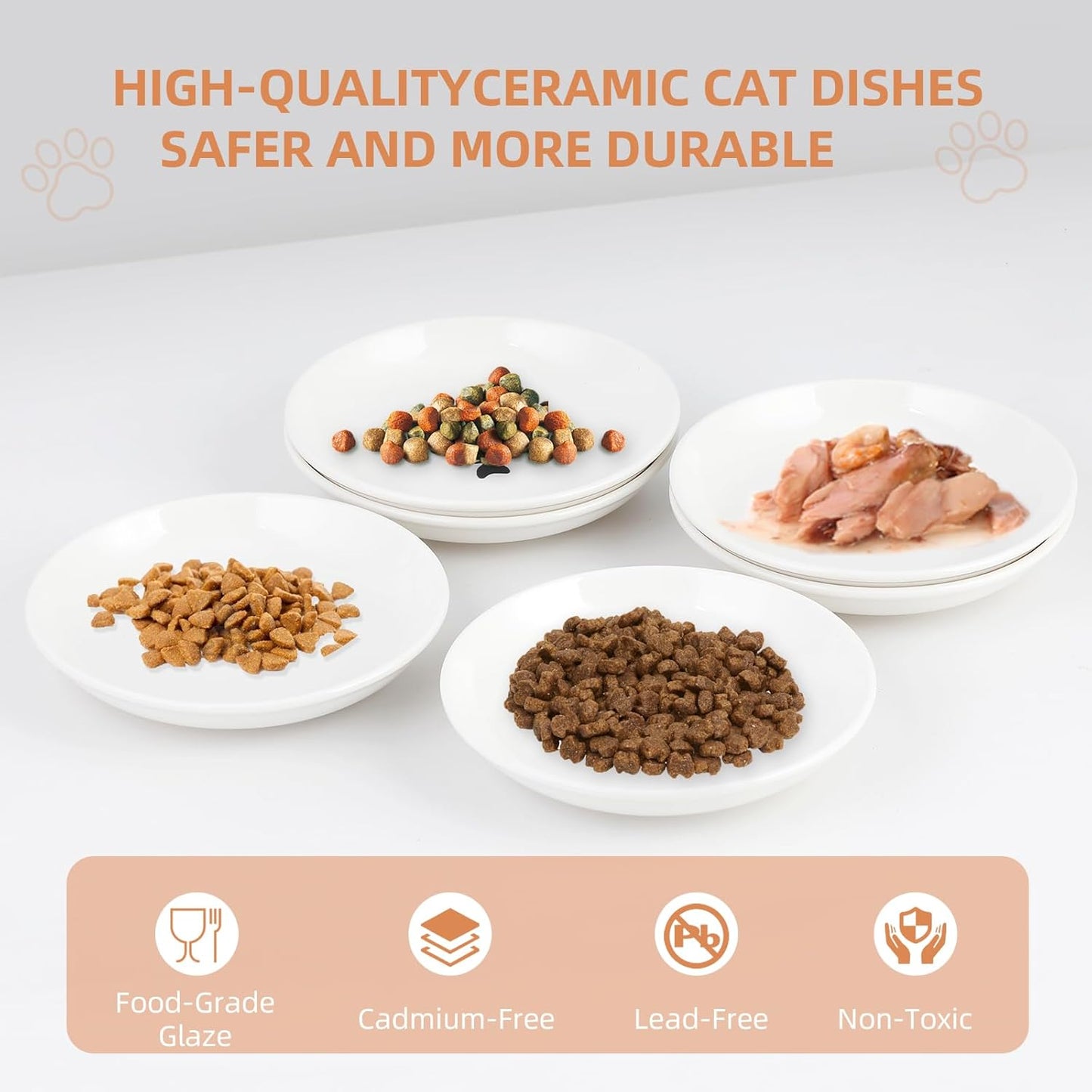 6 Pack Cat Food Bowl, Ceramic Cat Bowls, Anti Whisker Fatigue Cats Bowl Set,5.5 Inches Shallow Wide Kitten Plates for Food and Water (Fishbone Style)