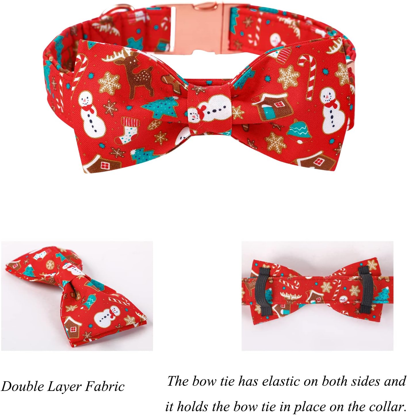 Lionet Paws Christmas Dog Collar with Bowtie, Dog Bowtie Collar with Metal Buckle for Dogs, Adjustable Comfortable Dog Collar Girl Boy Gift, M, Neck 13.5-22 in