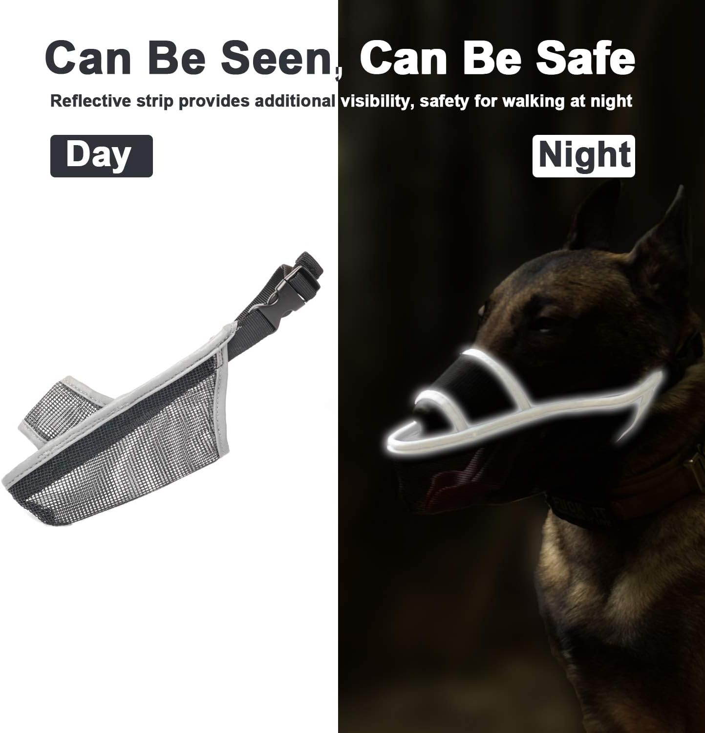 Crazy Felix Nylon Dog Muzzle for Small Medium Large Dogs Dachshund Beagle Poodle Labrador, Air Mesh Breathable and Drinkable Pet Mouth Guard for Anti-Biting Chewing Scavenging (XS, Reflective Trim)