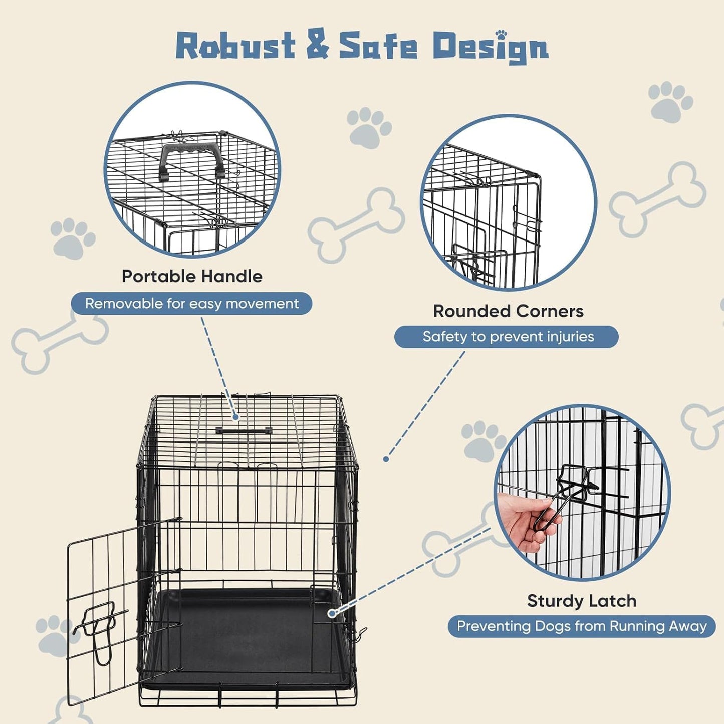 DUMOS Dog Crate, 24 Inch Small Single Door Dog Cage with Divider Panel and Plastic Leak-Proof Pan Tray, Folding Metal Wire Pet Kennel for Indoor, Outdoor, Travel