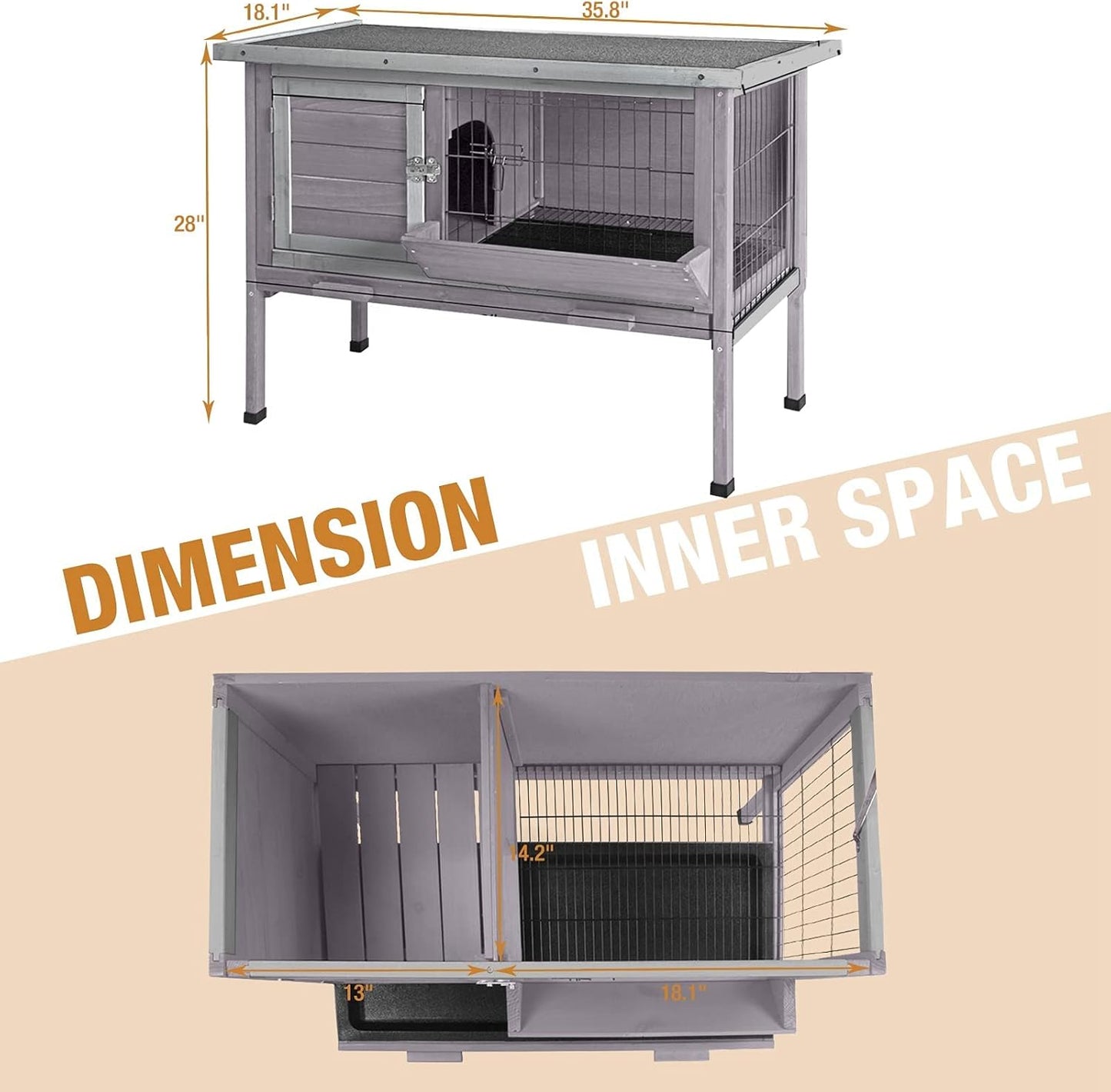 Rabbit Hutch Indoor Rabbit Cage with Metal Wire Pan,Outdoor Bunny cage with Pull Out Tray
