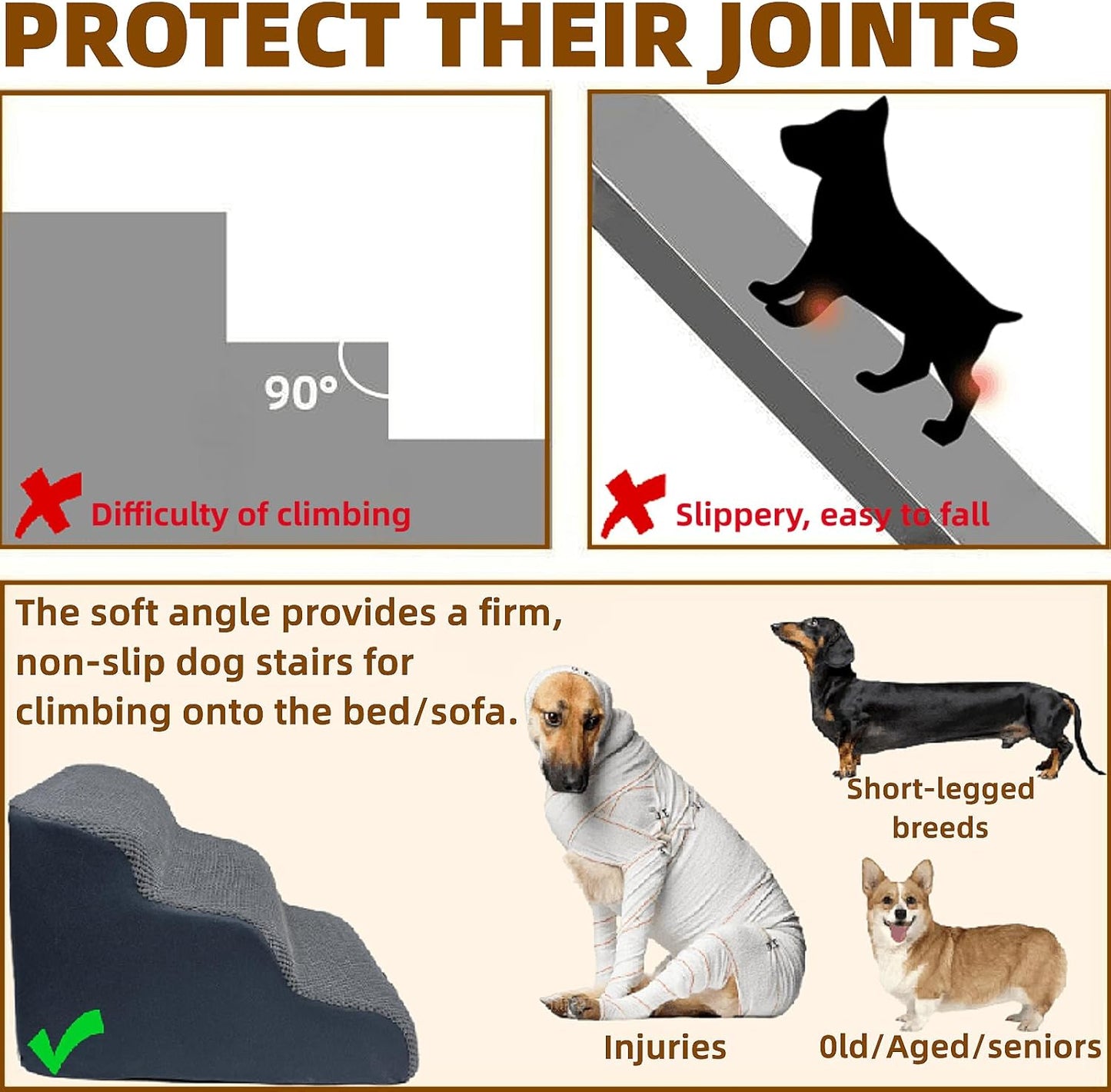 4-Step Dog Stairs for High Beds 18-24 Inch Pet Steps 2 3 4 5 Tier Ladder Non-Slip Sturdy Ramp Small Medium Large Dog Steps to Couch Bed Old Dogs Balanced Pet Stairs for Getting on Bed