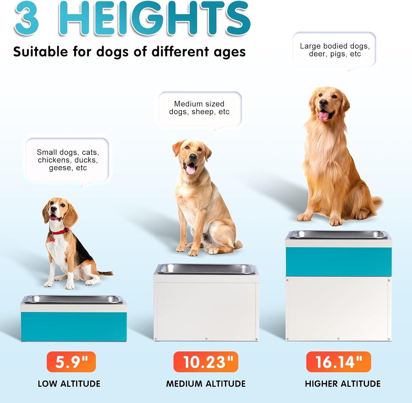 3Gal Elevated Dog Bowls with Storage Large Breed,Raised Dog Bowl Stand 38L Pet Food Toy Storage Container Stainless Steel Water Bowl Feeder 3 Adjust Heights Feeding Station (L)