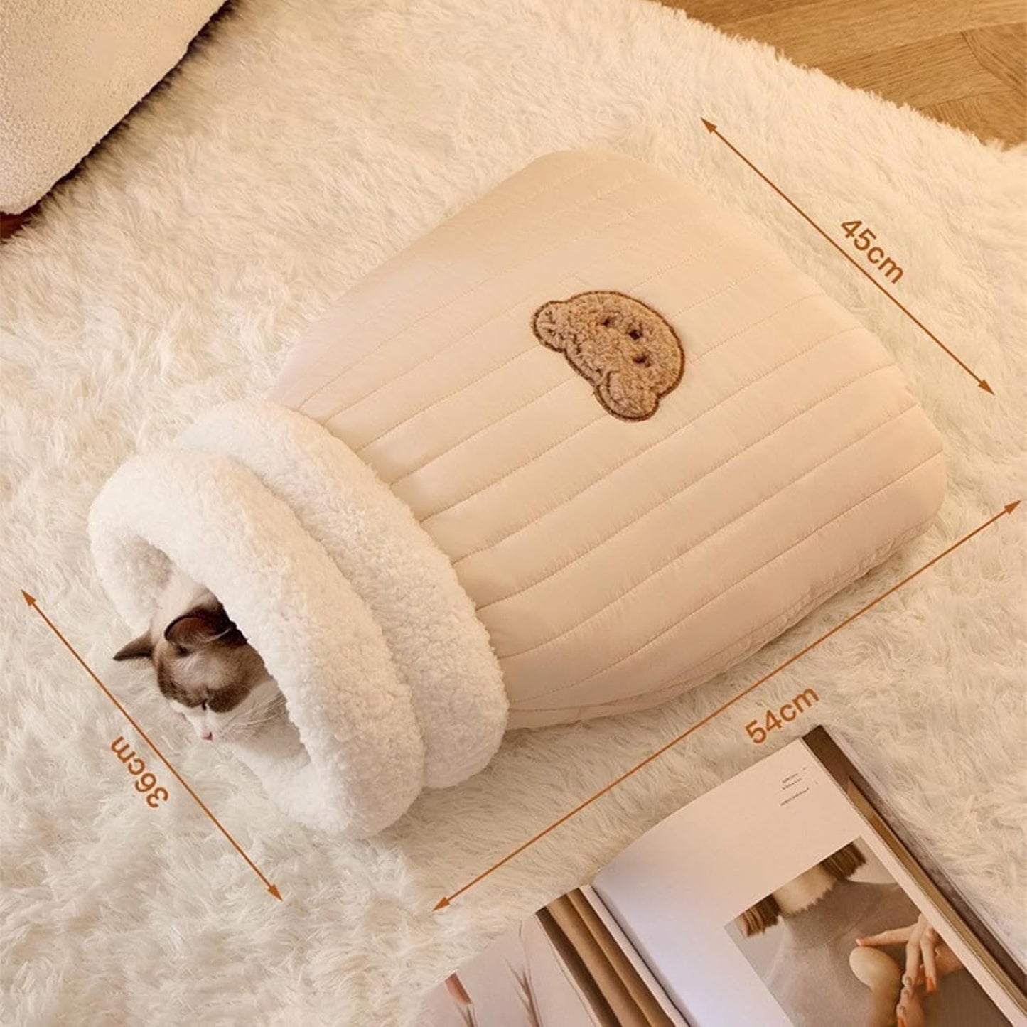 Cat Sleeping Bag for Indoor Cats - Cozy Winter Bed Cave, Warm Soft Fluffy Washable Blanket (G)