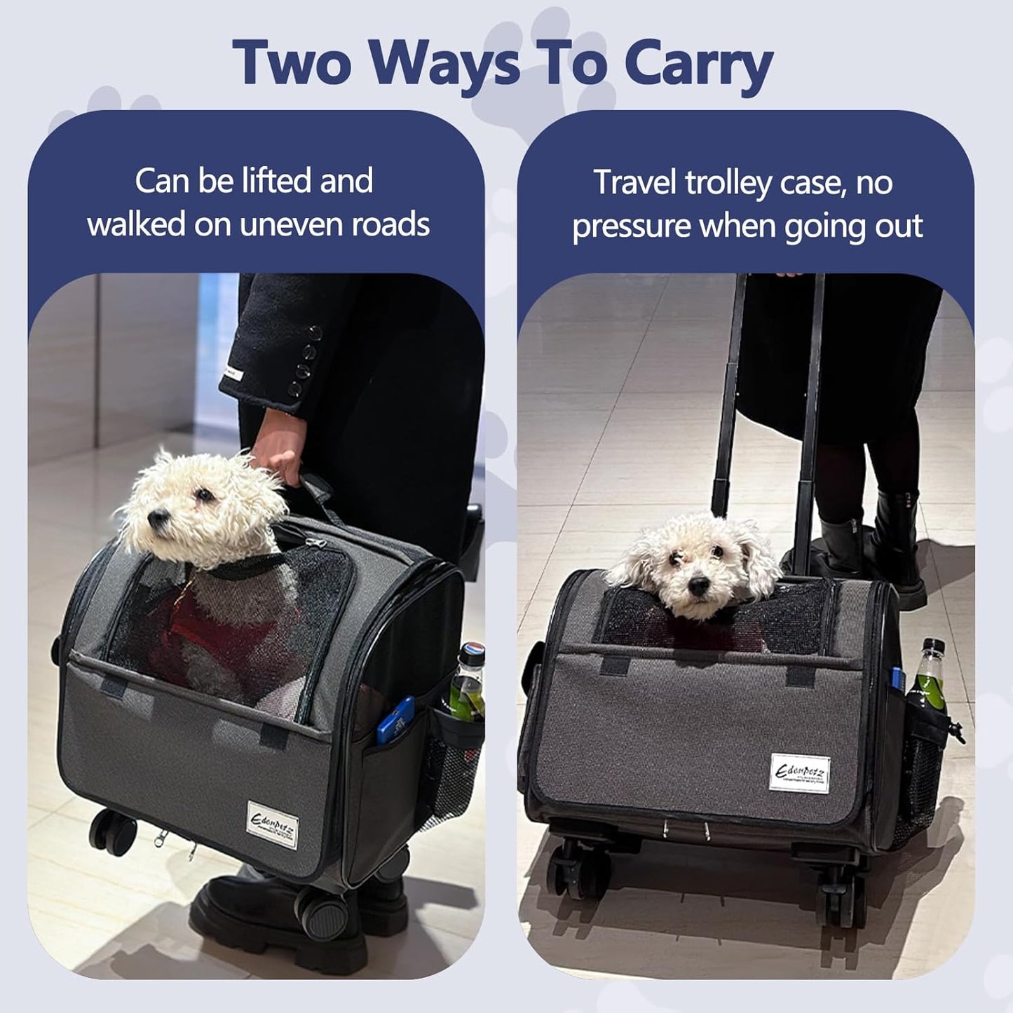 Dog Travel Bag with Removable Rolling Wheels, Airline Approved Pet Carrier, Foldable Cat Bag with Breathable Mesh, Pet Stroller(Black)