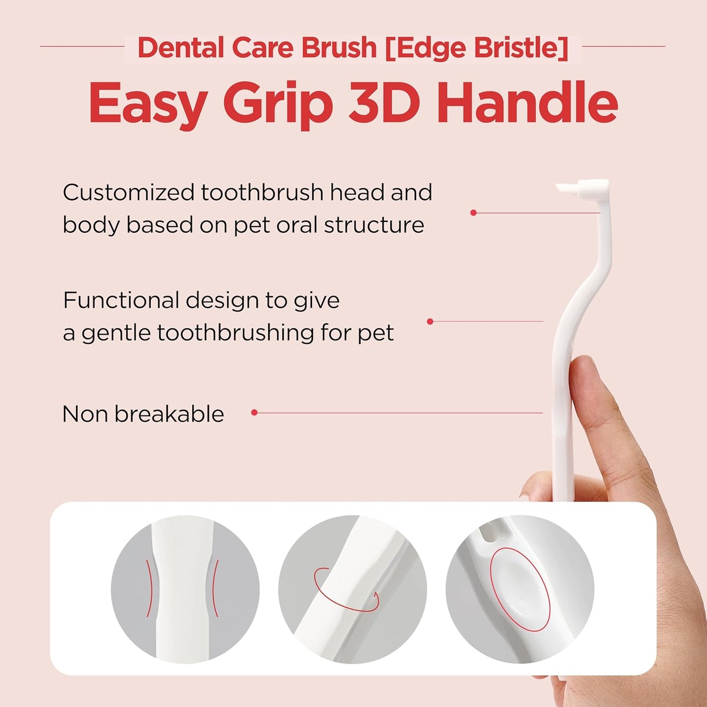 JAYU PET Dental Care Brush (Edge Bristles) 3ea - Micro Round Head Dog Toothbrush, Cat Toothbrush, Dental Care, Perfect for Kitten & Small Breed with End-tuft Diagonal-Shaped Bristle & Easy Grip Handle