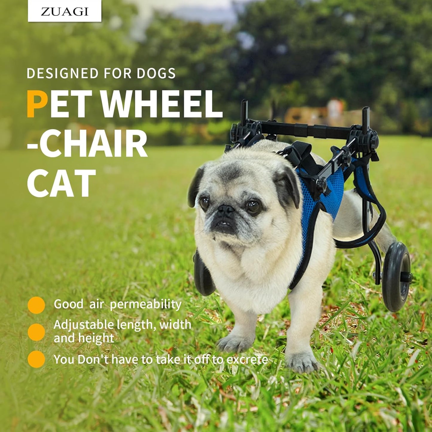 Pet Wheelchair for Leg Support Helps Senior， Wheelchair for Back Legs，Adjustable Pet Cart，Assist a paralyzed pet get Back on its feet，Support Leg Brace and Hip(Small)