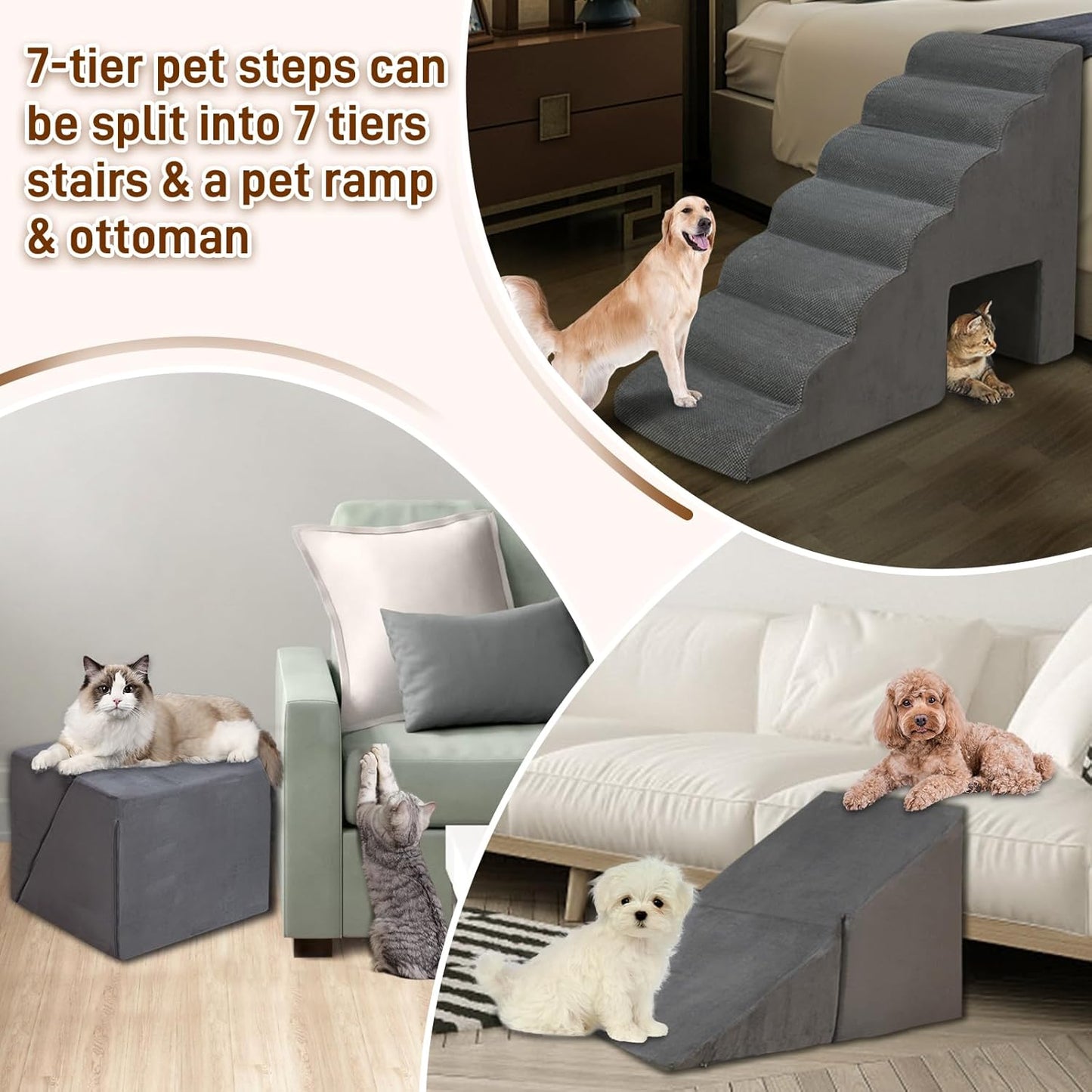 Dog Stairs & Steps for High Beds 30-36 inches High Tall for Large Medium Dogs, LitaiL 30inch 7 Steps Pet Stairs/Steps for High Beds,llDogs, Non-Slip Dog Ramps for Small Dogs and Cats