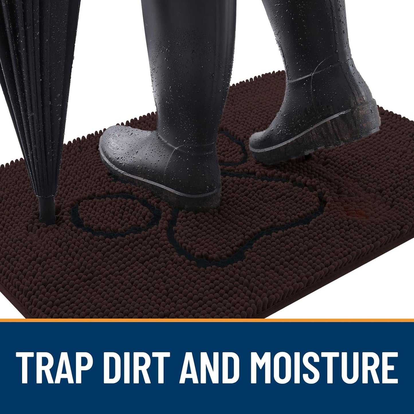 OLANLY Door Mat for Muddy Dog Paws 36x24, Absorbent Chenille Mud Doormat with Paw Print Design, Non-Slip Washable Doormat for Indoor Entryway, Quick-Dry Pet Bed Mats for Dirty Dogs, Brown and Black