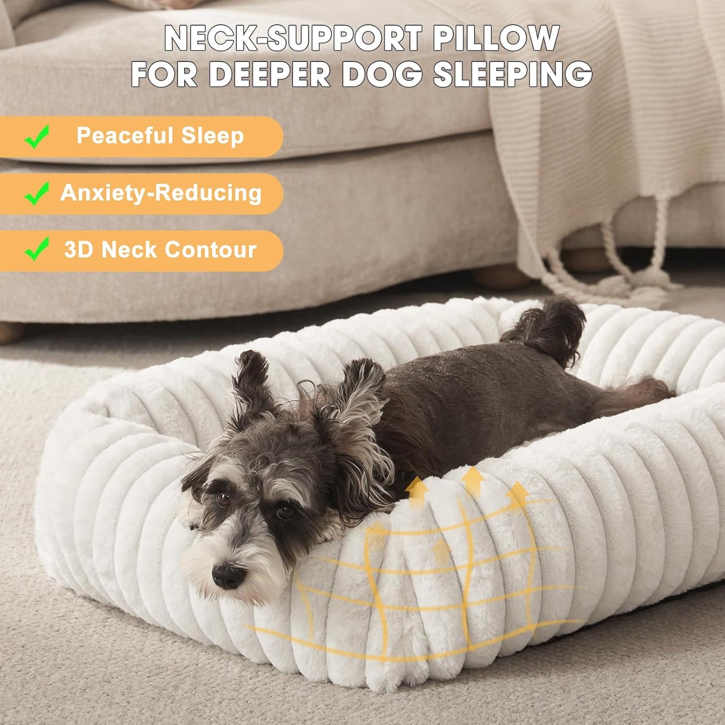 Dog Beds Medium Sized Dog, Washable Orthopedic Pet Bed with Removable Cover, Rectangle Soft Calming Sleeping Puppy Bed Durable Pet Cuddler with Anti-Slip Bottom, 30"x24"x8" Cream