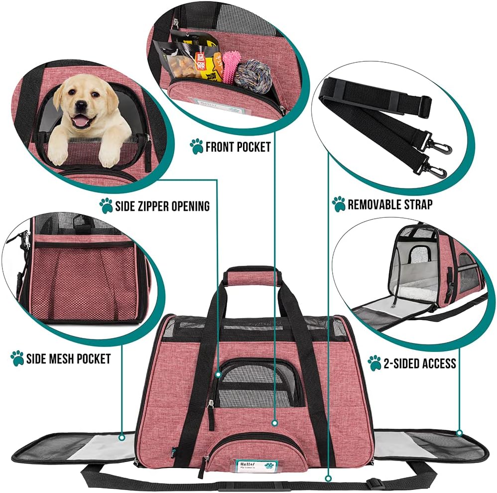 PetAmi Airline Approved Pet Carrier for Cat, Soft Sided Dog Carrier for Small Dog, Cat Travel Supplies Accessories Indoor Cats, Ventilated Pet Carrying Bag Medium Kitten Puppy, Large Heather White Red
