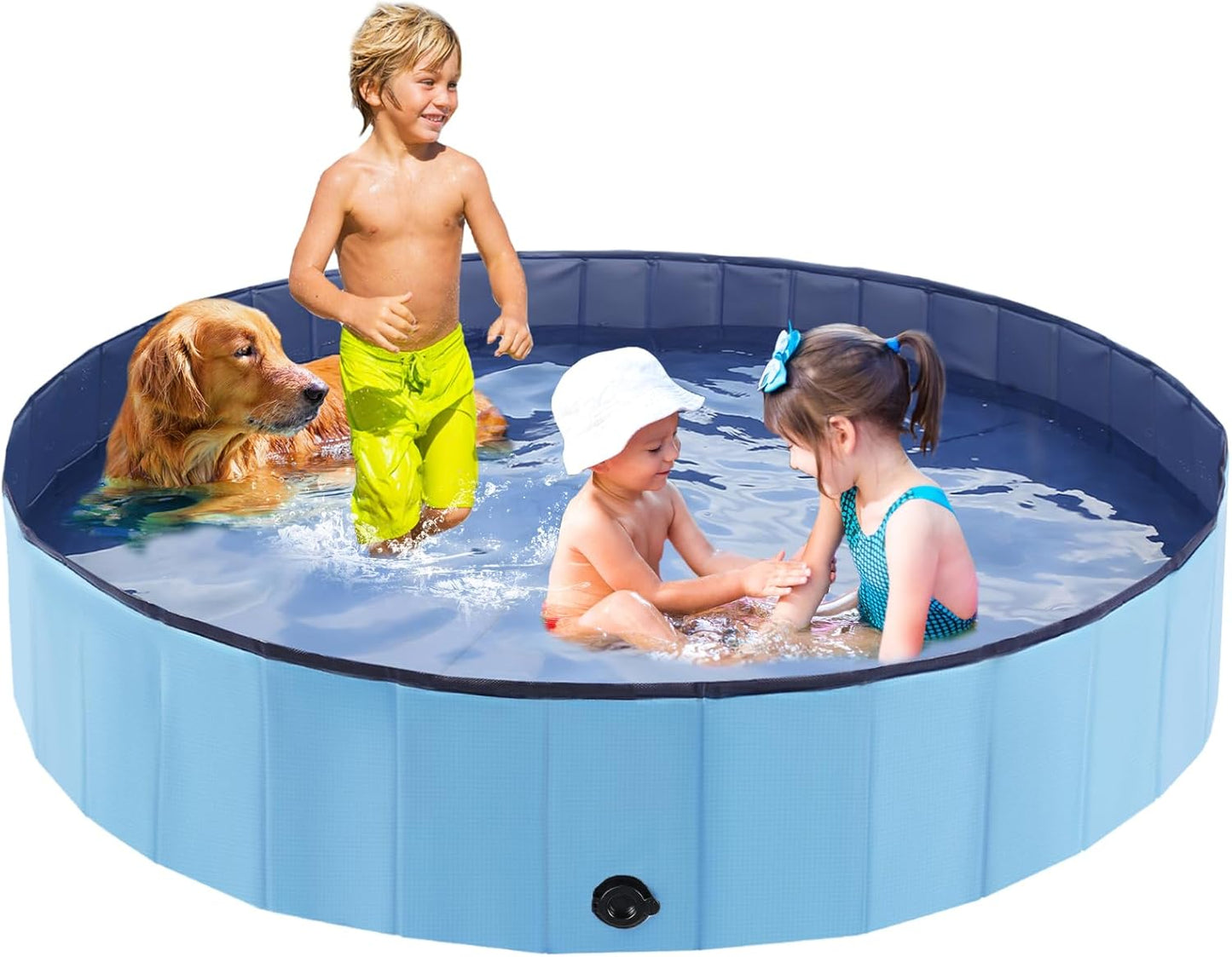 Foldable Dog Bath Swimming Pool Plastic Kiddie Pool Professional Tub Collapsible Grooming Bathtub for Pets Kids Baby and Toddler, 79 x 12 Inches Blue