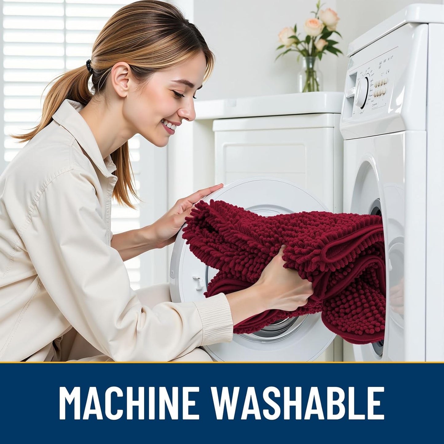 Smiry Dog Door Mat for Muddy Paws 24x16, Absorbs Moisture and Dirt Doormat, Non-Slip Washable Quick Dry Chenille Front Door Mat Indoor Entrance, Entryway Carpet for Inside Floor, Burgundy