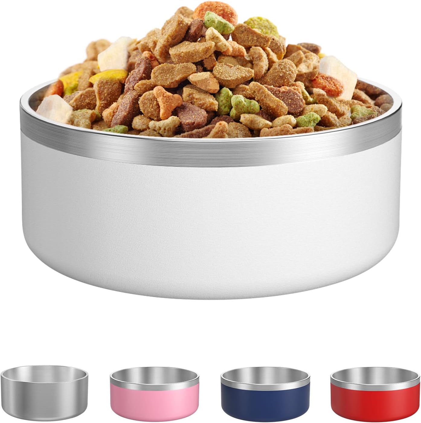 LIANLAI Dog Water Bowl, Rust-Resistant Stainless Steel Dog Bowls, Non-Slip Pet Dishes for Medium Puppys, Double-Walled Puppy Bowls (White，40 oz)