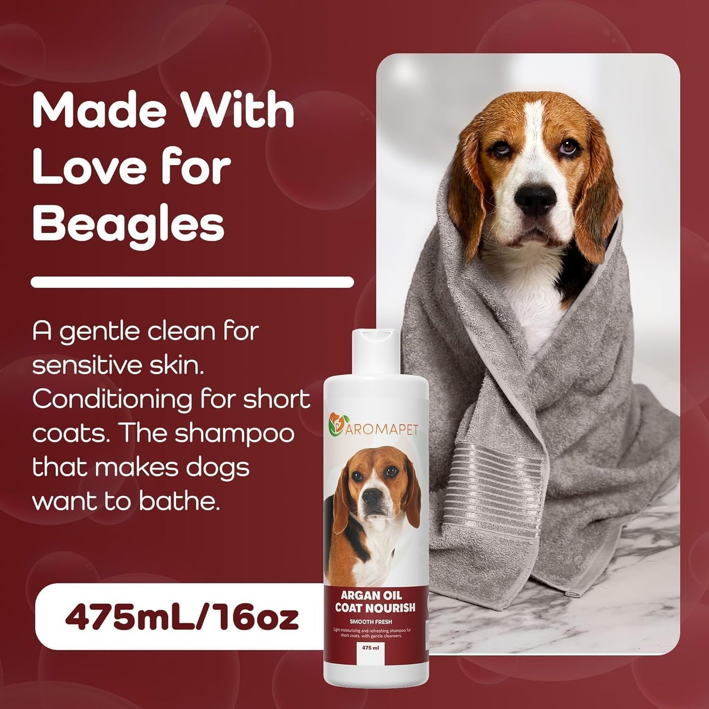 Argan Oil Coat Nourish Dog Shampoo - Deodorizing Dog Shampoo with Chamomile - Great for Beagle, Short Coats & Sensitive Skin - Hypoallergenic Light moisturizing with Gentle cleansers.