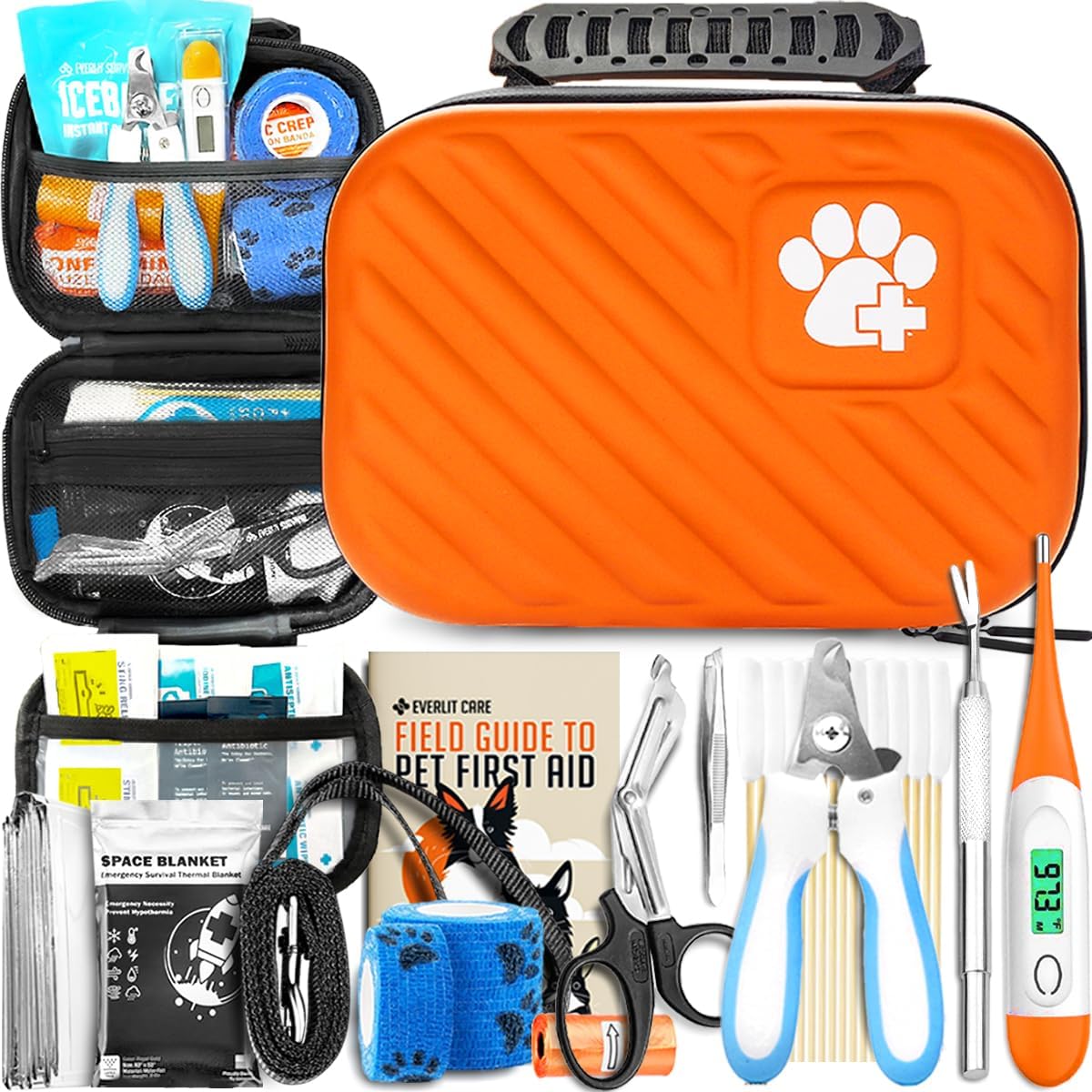 EVERLIT Pet Medic First Aid Kit | 95 Pcs Vet-Approved Medical, Outdoor & Emergency Supplies for Dogs, Cats, Animal Care | Travel-Friendly Compact Bag for Home, Car and Travel (Guardian Orange)