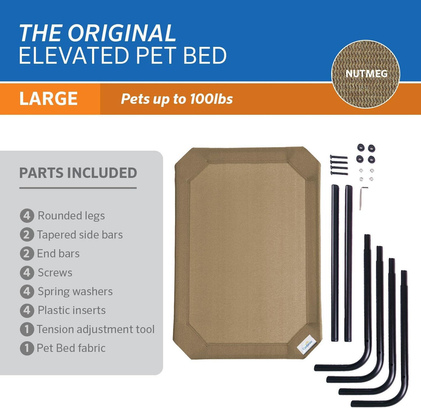 Coolaroo Original Elevated Dog Bed - Breathable Off-The-Ground Pet Bed with Cooling Fabric, Joint Relief & Moisture-Resistant Fabric, 100% Recyclable, Easy Clean, Nutmeg, Large