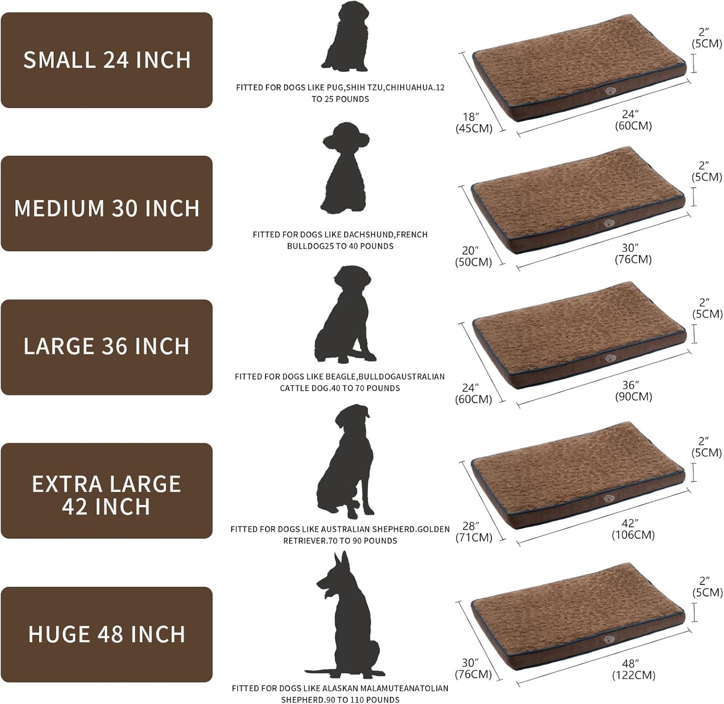 EMPSIGN Dog Bed Mat 41 Inch Reversible Warm & Cool,Washable Dog Crate Bed with Egg Crate Foam Support, Pet Sleeping Mat for Large Medium Small Dogs, Fluffy Kennel Pad(Brown)