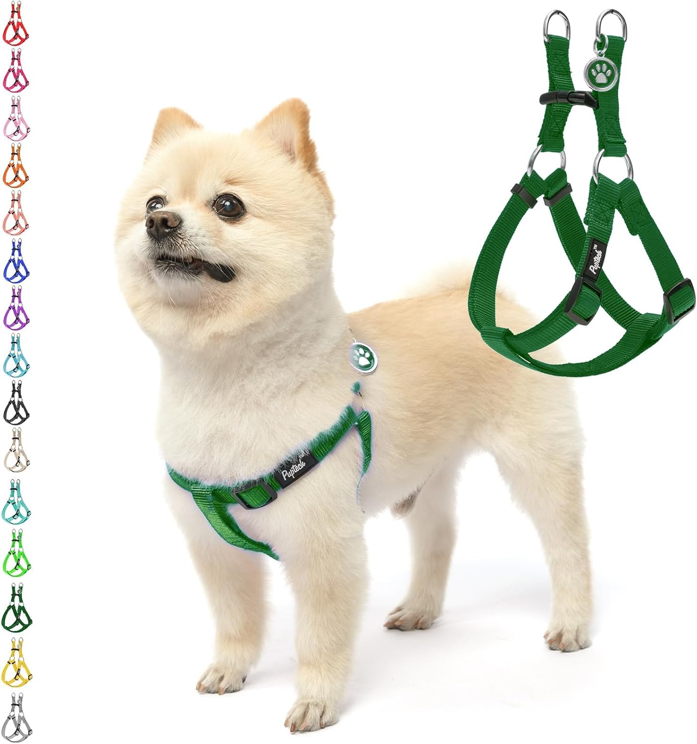 PUPTECK No Pull Dog Harness Soft Adjustable Basic Nylon Step in Puppy Vest Outdoor Walking with ID Tag, Blackish Green, XS