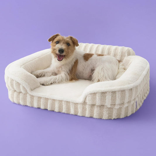 LE SURE Cute Dog Bed Medium Size Dog, Orthopedic Waterproof Medium Pet Beds with Sides, Non-Slip Bottom and Egg-Crate Foam Pet Couch Sofa with Washable Removable Cover, Beige