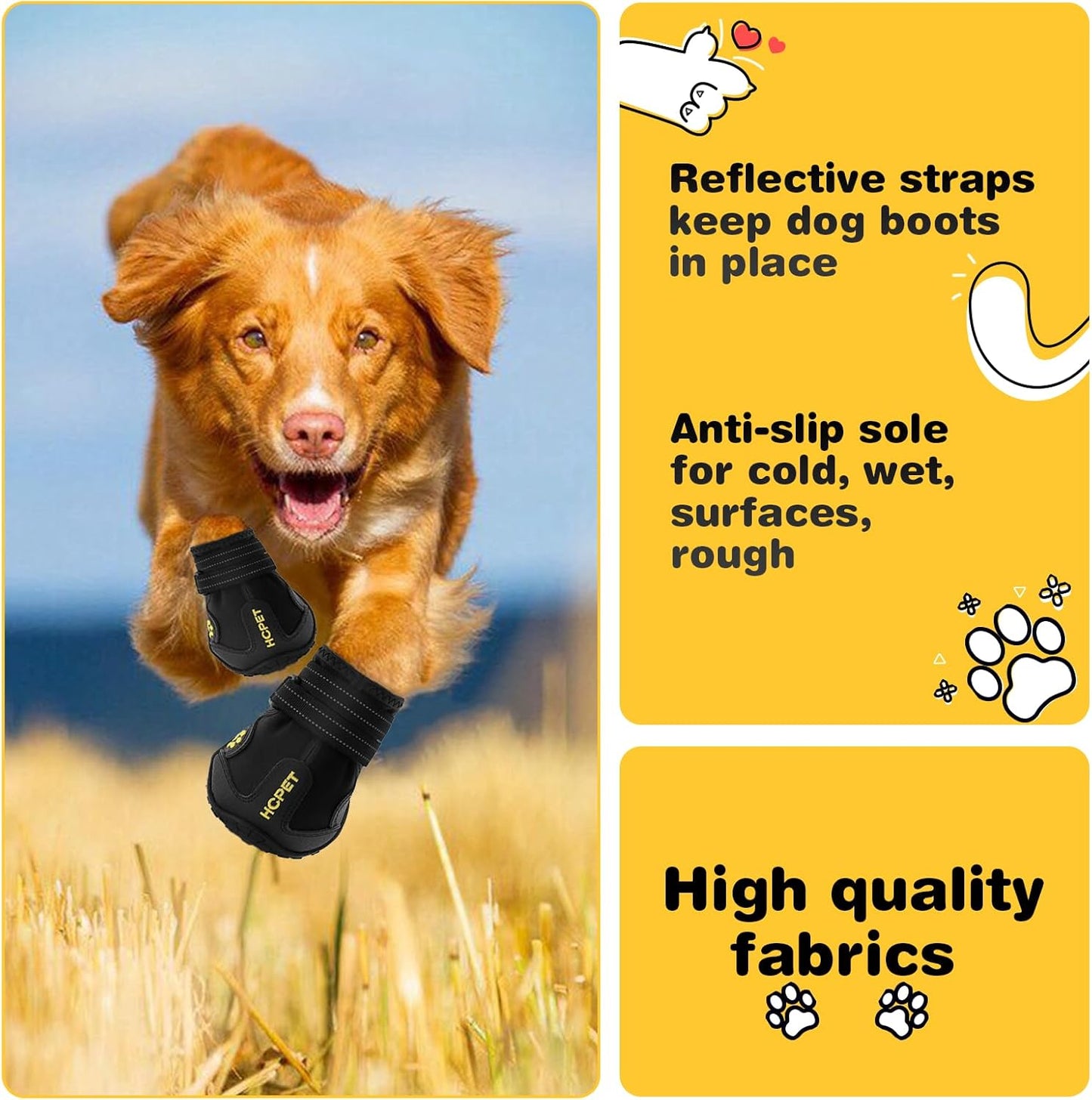 Hcpet Dog Shoes, Dog Boots for Small Dogs, Waterproof Medium Dog Booties Paw Protector for Summer Hot Pavement, Winter Snowy Day, Outdoor Walking, Indoor Hardfloors Anti Slip Sole Black Size 5