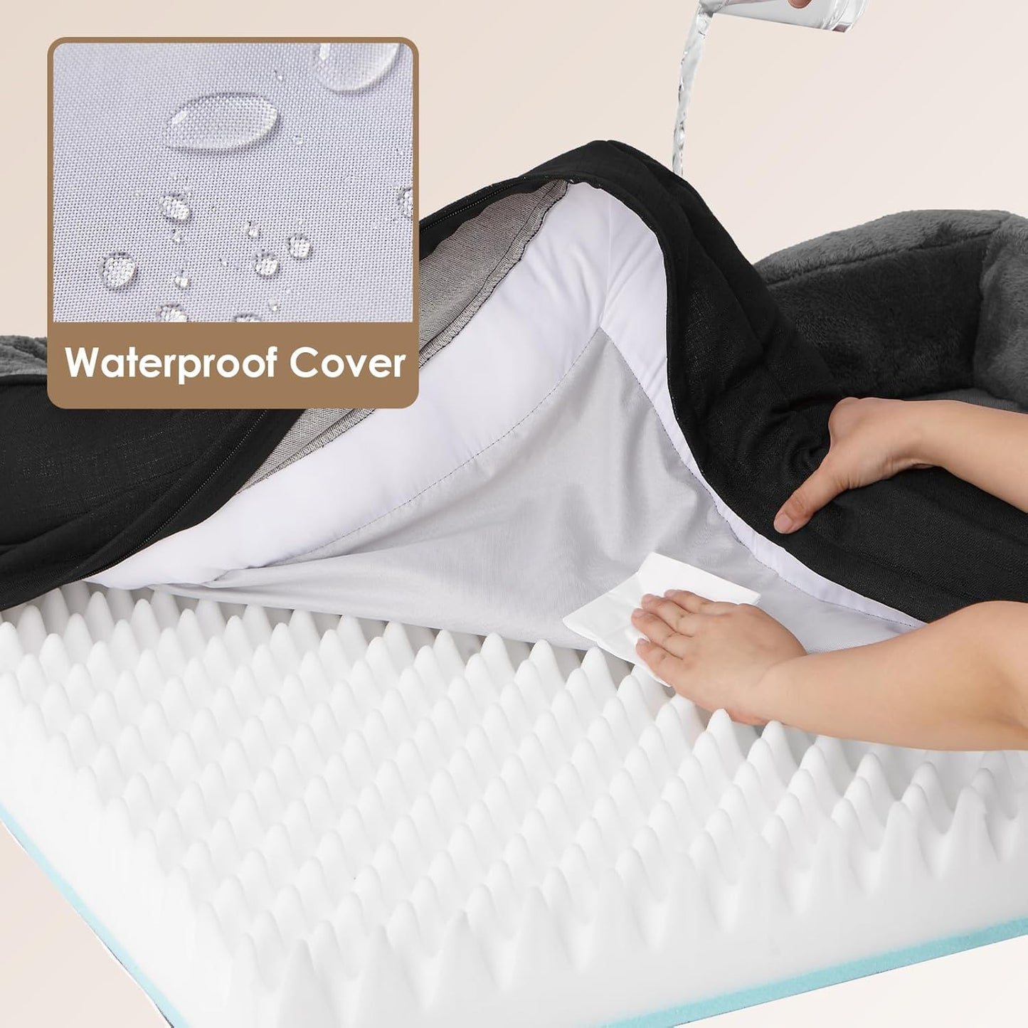 EHEYCIGA Memory Foam Dog Bed for Medium Size, Orthopedic Dog Sofa with Sides and Waterproof Liner, Washable Bolster Pet Bed Couch with Removable Cover, 30x20x6.5 Inch, Grey/Black